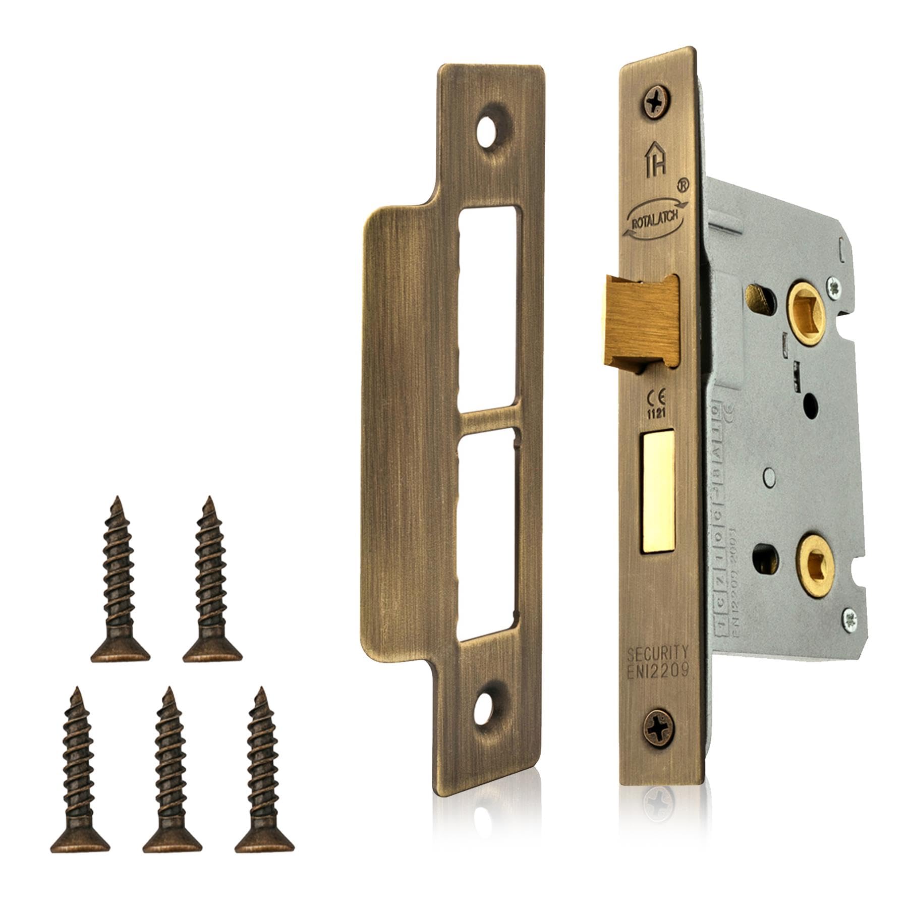 Xfort Matt Antique Brass 65Mm Mortice Bathroom Sashlock With Faceplate, Internal Door Lock For Bathroom Door, Toilet Door Lock, Bathroom Mortice Lock