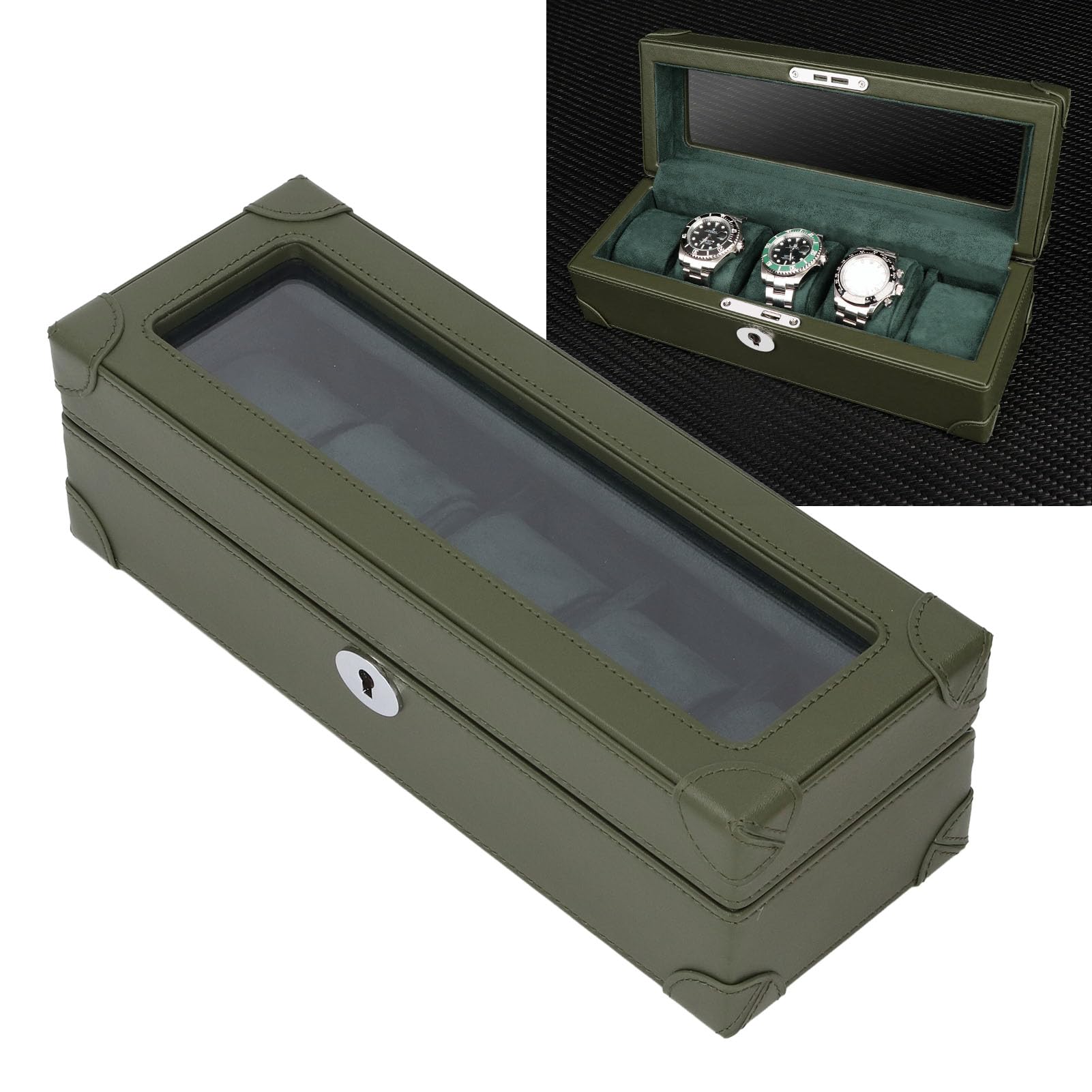 Skóra z Mikrofibry, 5-miejscowy Organizer na Zegarki, Wyświetlacz dla Mężczyzn, Kobiet, Lekka Konstrukcja z Przezroczystym Szklanym Okienkiem, Etui Podróżne na Zegarek w Podróży