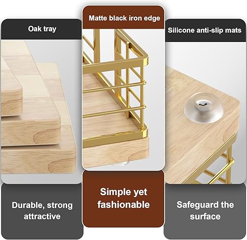 Vista 97 de Wican Bandeja para toallas de invitados para baño, soporte de servilletas de roble y hierro para tocador, mesa de comedor, cesta de madera