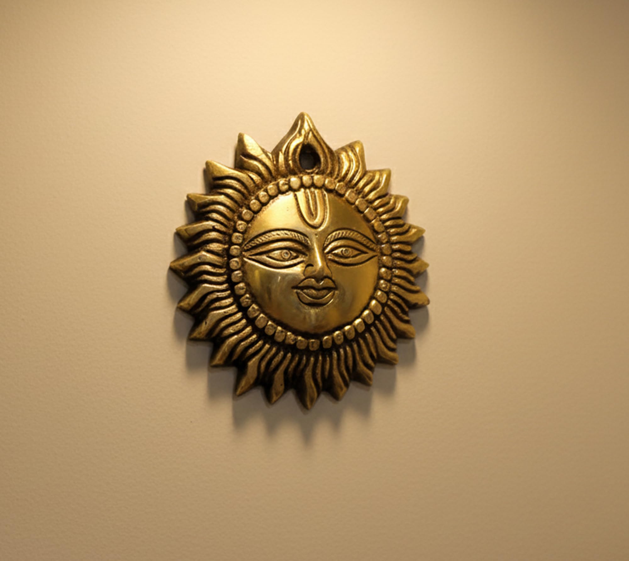 eSplanade 4" Brass Smiling Sun Surya Bhagwaan Idol Statue Sculpture Wall Hanging Showpiece - Wall Decor