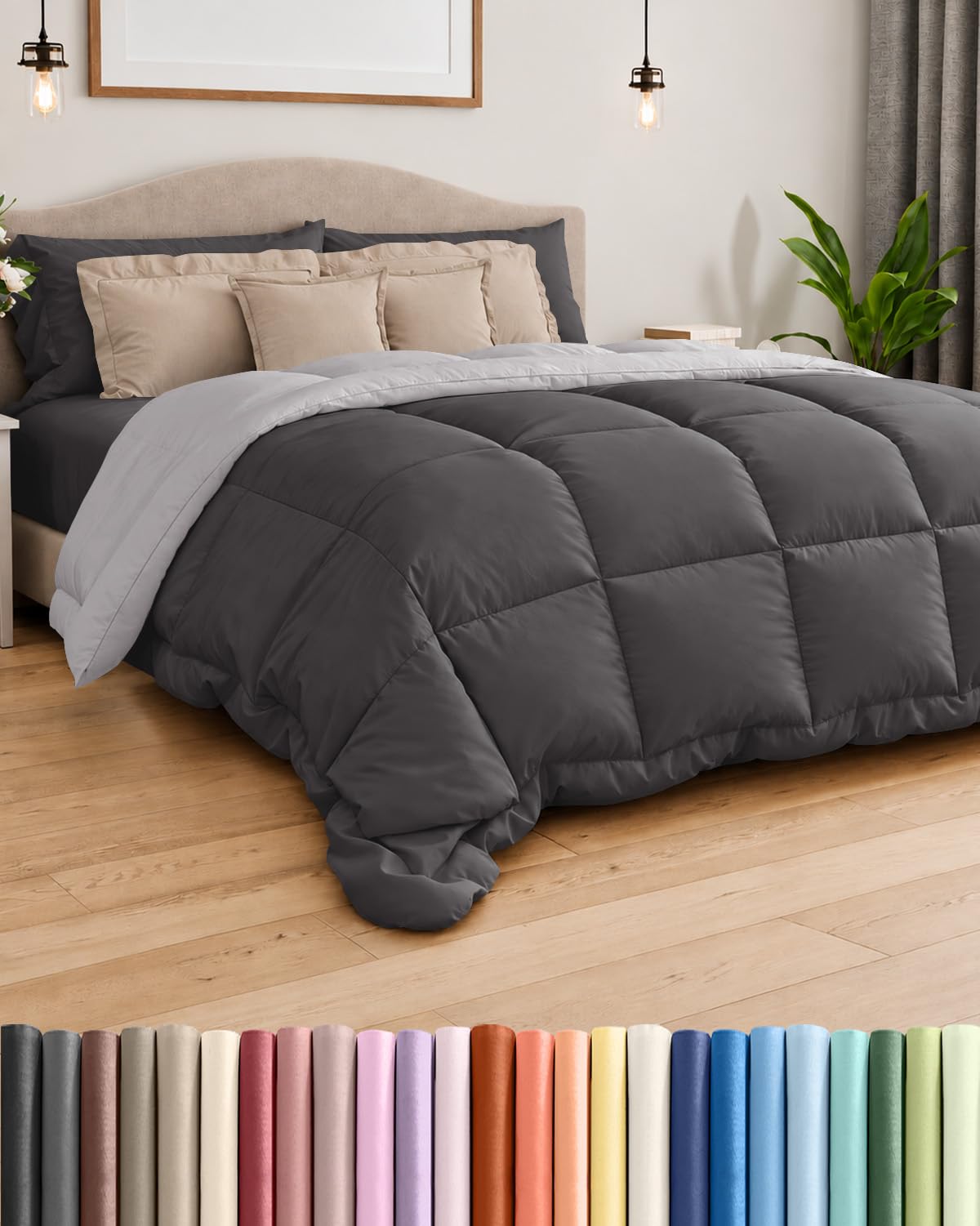 Comforter Full - Reversible Comforter - Dark Grey &amp; French Grey, 80" x 86"