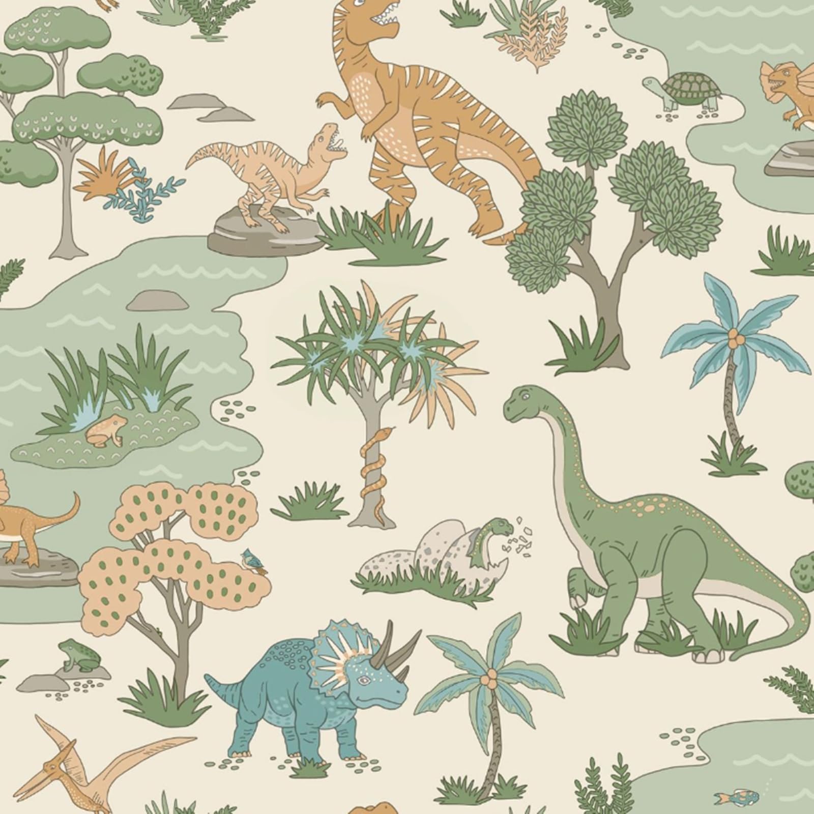 Sophie Laurence Cream Multi Kids Cream Dino Wallpaper Multi Dinosaurs Snakes Frogs Feature Bedroom Playroom
