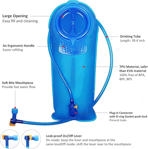 Vista 26 de Unigear Mochila de hidratación con vejiga de agua de 70 oz 2L para correr, senderismo, ciclismo, escalada, campamento, ciclismo Gris