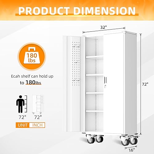 Vista 91 de INTERGREAT Armario de almacenamiento de metal, armarios de acero con cerradura de 72 pulgadas de alto con puertas de bloqueo, armario de Gris blanco