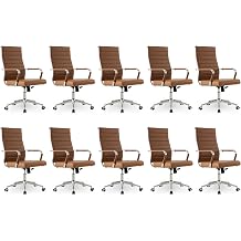 Okeysen Office Desk Chair, Ergonomic Leather Modern Conference Room Chairs, Executive Ribbed Height Adjustable Swivel Rolling Chair for Home Office Set of 10. Brown