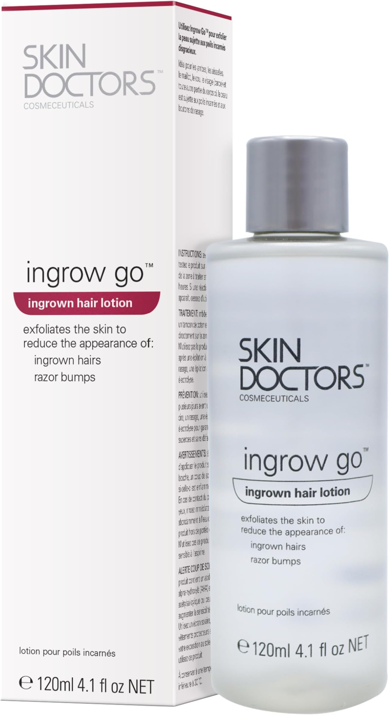 Skin Doctors Ingrow Go Lotion, Anti-Ingrown Hair Treatment, Prevents and Reduces Ingrown Hairs after Shaving or Waxing, Legs, Bikini Line, Underarms, Face, 120 ml