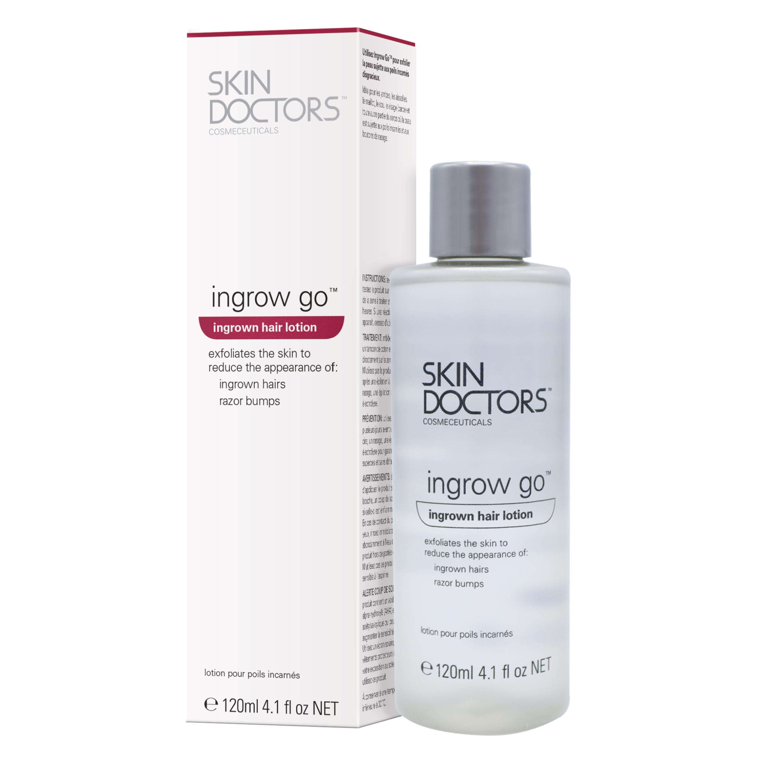 Skin Doctors Ingrow Go Lotion, Anti-Ingrown Hair Treatment, Prevents and Reduces Ingrown Hairs after Shaving or Waxing, Legs, Bikini Line, Underarms, Face, 120 ml