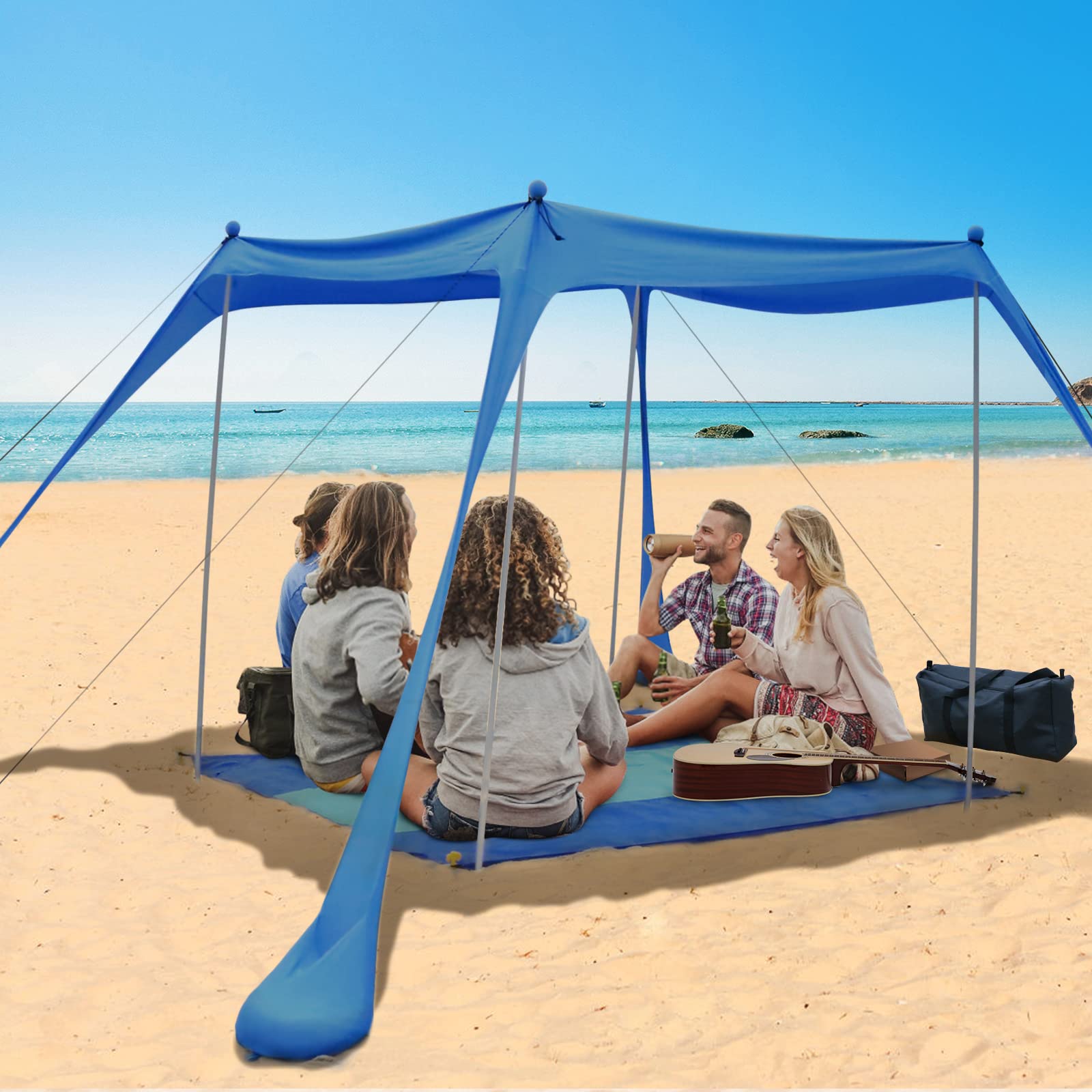 UNIMEIX Beach Canopy Sun Shelter with Beach Blanket and Carry Bag, UPF 50+ Beach Sun Shade
