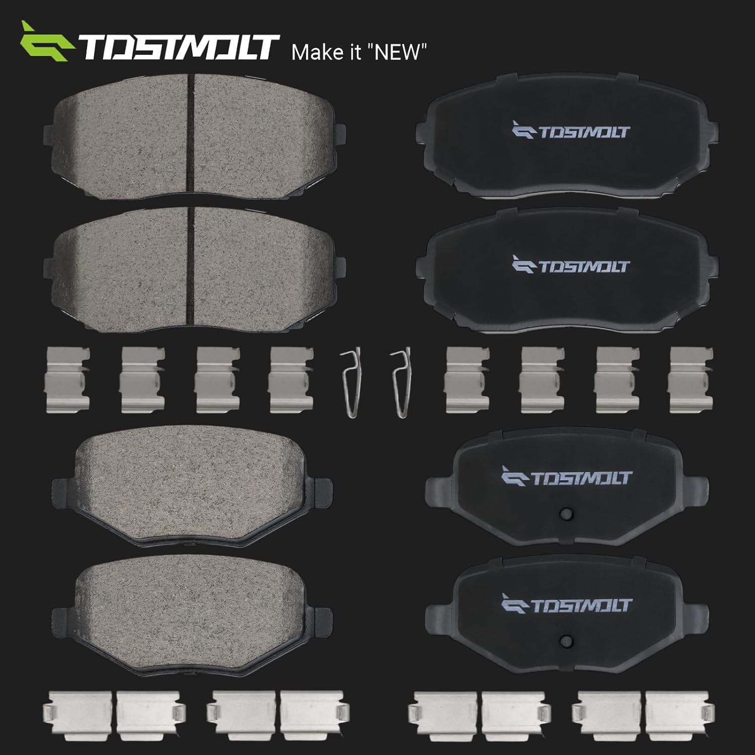 New 8pcs Complete Front+Rear Super Quiet Shimmed Slotted Ceramic Disc Brake Pads Set w/Installation Hardware Compatible With 11-14 Ford Edge 11-15 Lincoln MKX