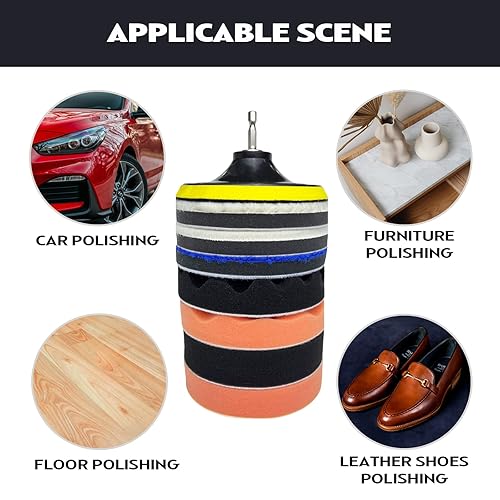 Miniatura 7 de Juego de 9 almohadillas de pulido de lana de 5 pulgadas, kit de 9 almohadillas de pulido de espuma para automóvil y almohadillas de lana con