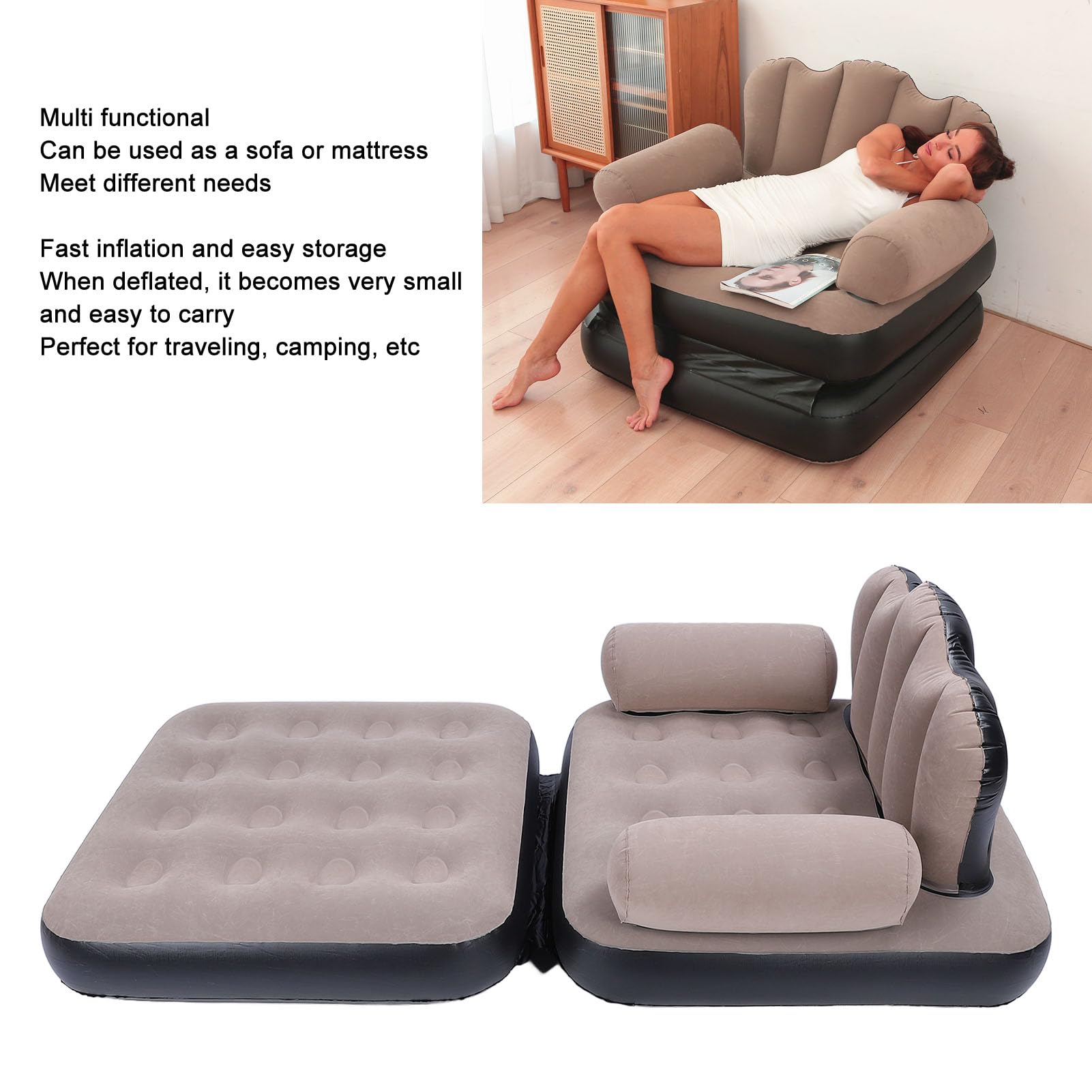 Bewinner Aufblasbares Schlafsofa, Aufblasbare Liege Faltbar, Tragbare Luftmatratze, Luft-Camping-Sofa – 198 X 70 cm, 200 Kg Belastung für Zuhause, 