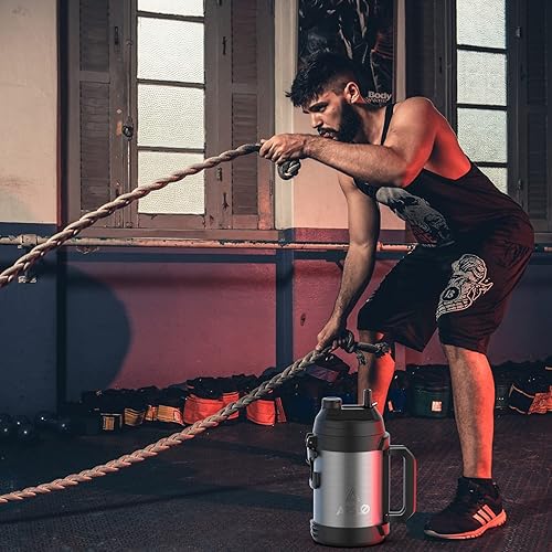 Miniatura 7 de Jarra de agua deportiva  Botella de agua de un galón  Botella grande de acero inoxidable aislada para gimnasio, entrenamientos, baloncesto, fútbol,