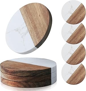 Coasters Set of 4 for Drinks,Marble-Wood Spliced Coaster for Tabletop Protection,Cup Holder Coasters for Multiple Cup Types,Coaster Gifts for Home Decor House Warming