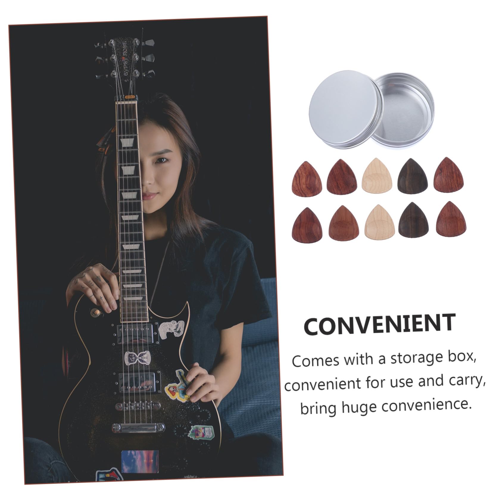 ERINGOGO 10 Pièces de Médiators en Bois pour Guitare Électrique et Acoustique avec Boîte de Rangement Pratique et Surface Antidérapante Meilleur Contrôle