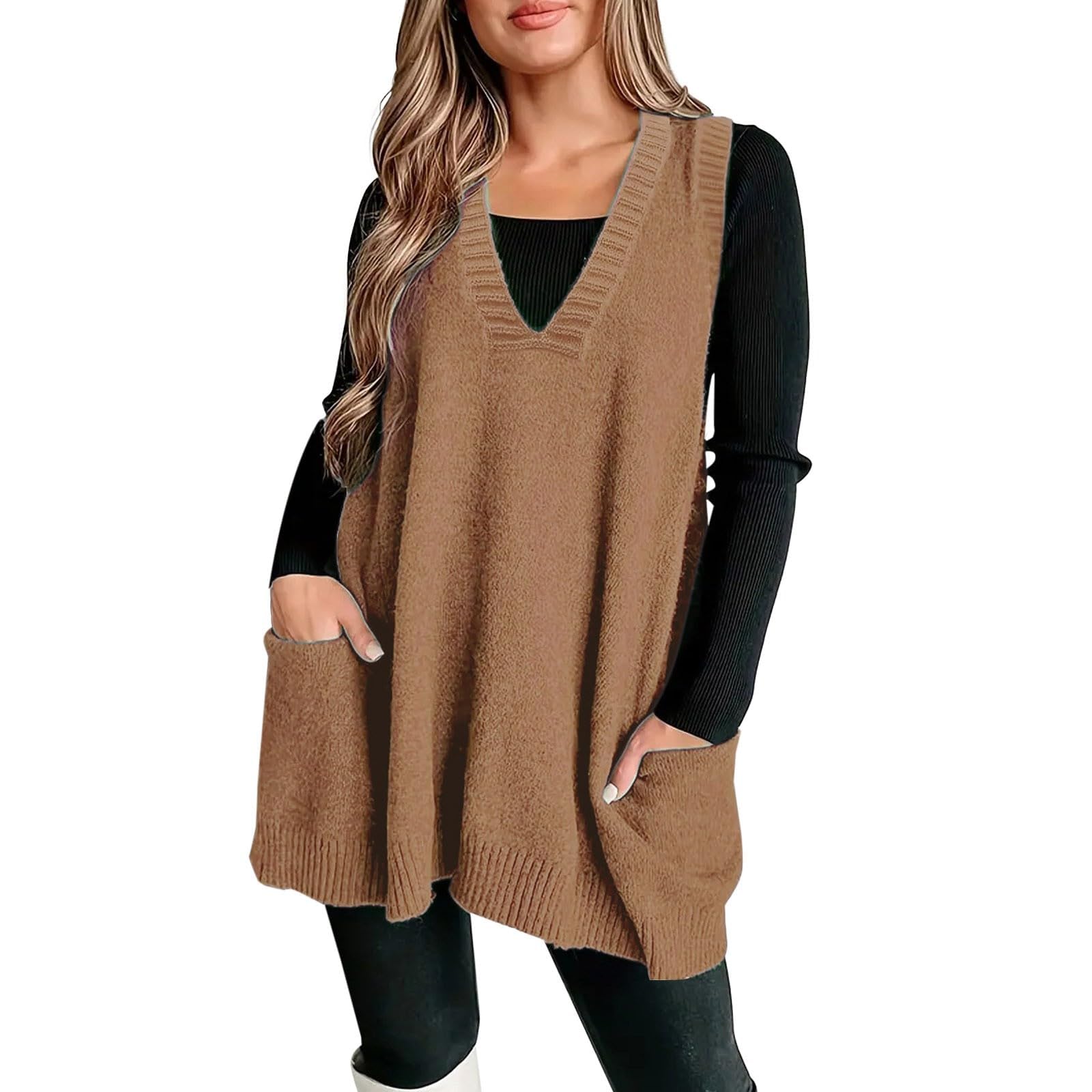 Womens Sweater Vest Sleeveless V Neck Pullovers Tops Oversized Sweaters Loose Fit Knit Sweater Winter Outfits