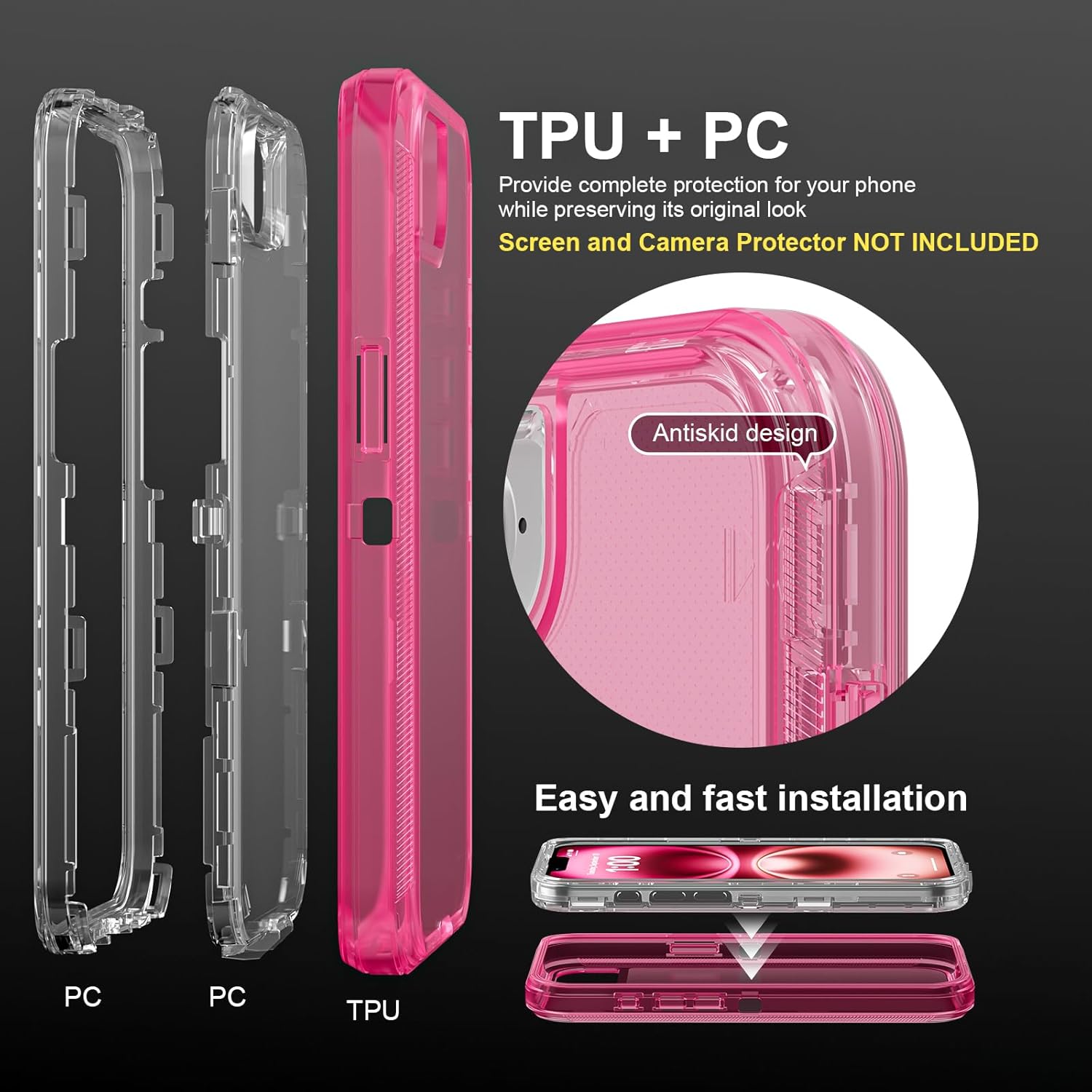 for iPhone 16e Case, Heavy Duty Shockproof Protection Phone Cases, Anti-Drop, Dual Layer Transparent Protective Cover Compatible with iPhone 16e, 6.1 inch, Crystal Pink - Image 3