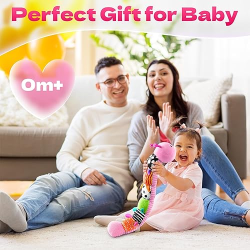 Miniatura 6 de HEMRLY Juguete sensorial para bebés de 0 a 6 meses, peluche musical de oruga con mordedor rosa