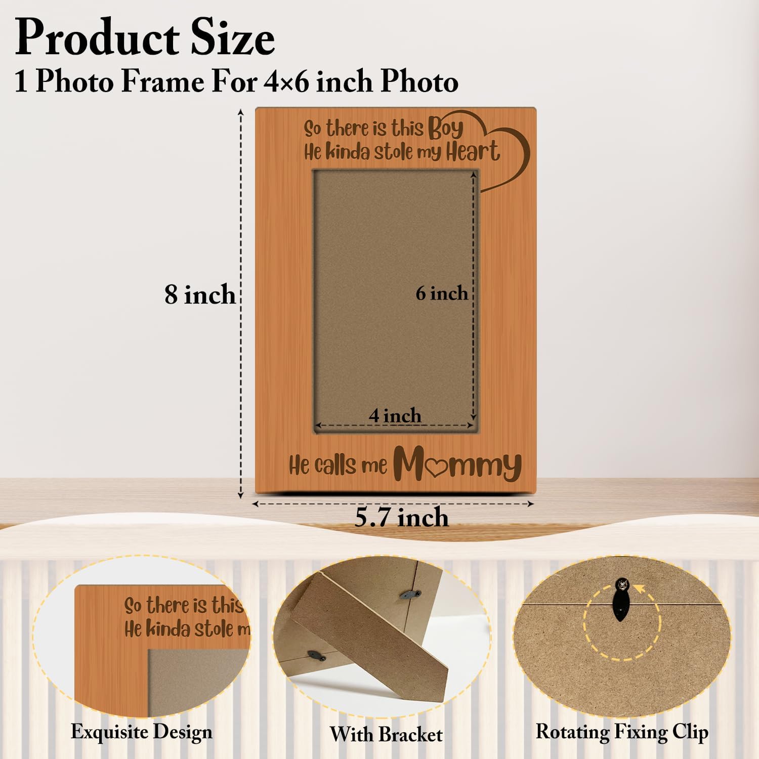 Mom and Son Gifts, So There is This Boy He Calls me Mommy Picture Frame, Mothers Day Gift for Women 4x6 Wooden Photo Frame with Support for Tabletop Display -003 image 2