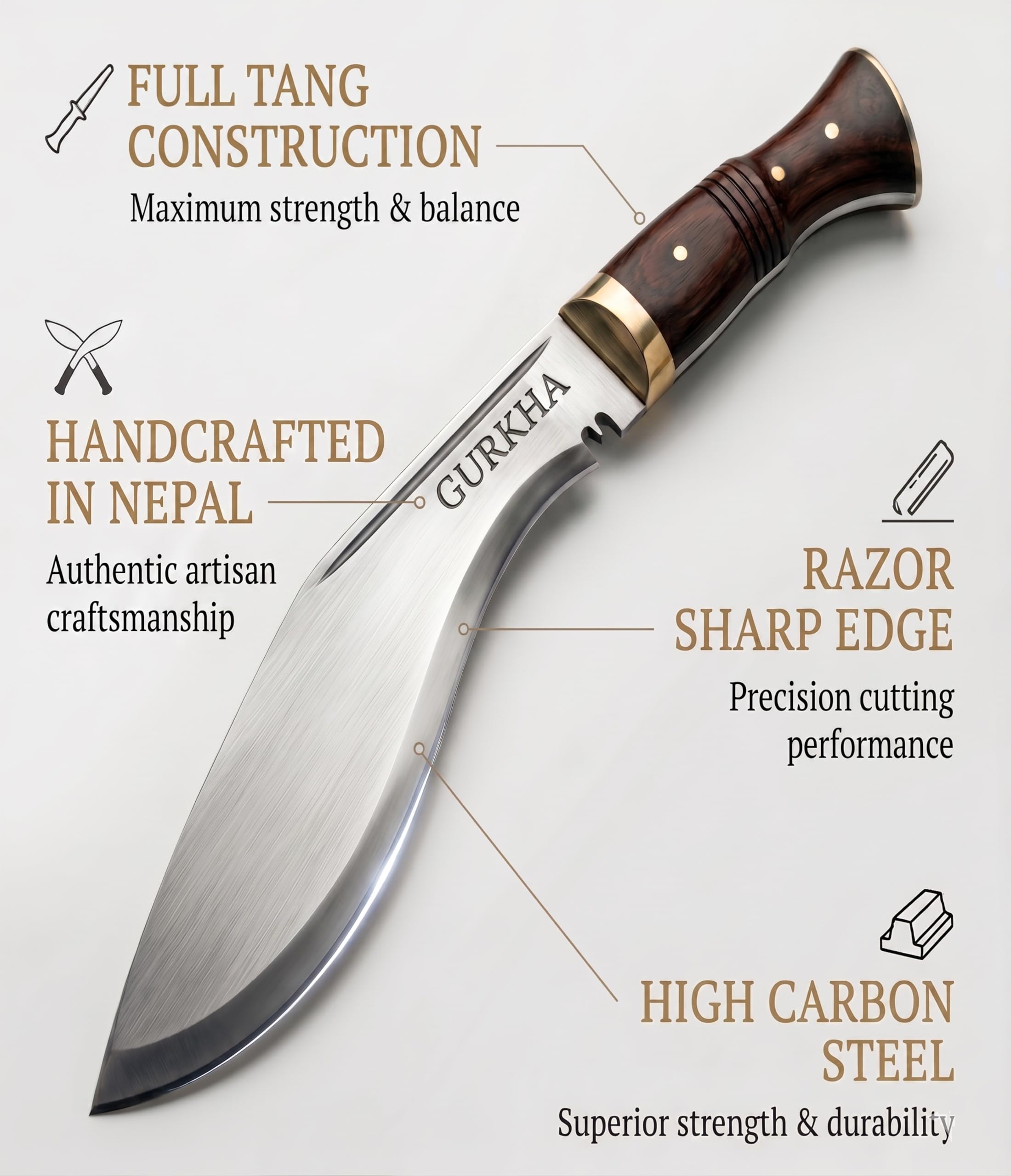 Gurkha Authentic Hand-Hammered Kukri Knife - 11