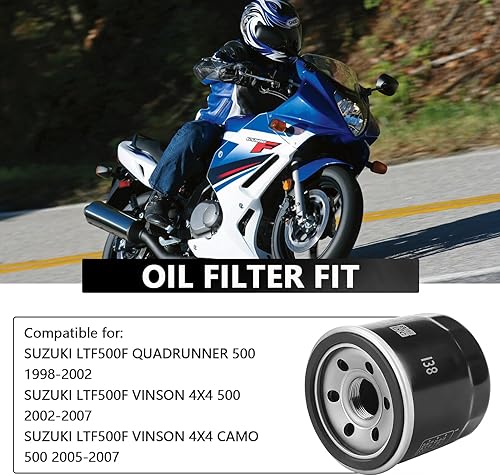 Miniatura 5 de Paquete de 2 filtros de aceite Yerbay compatibles con motocicleta para Suzuki LTF500 F Quadrunner 1998-2002  LTF500F Vinson 4X4 500 2002-2007