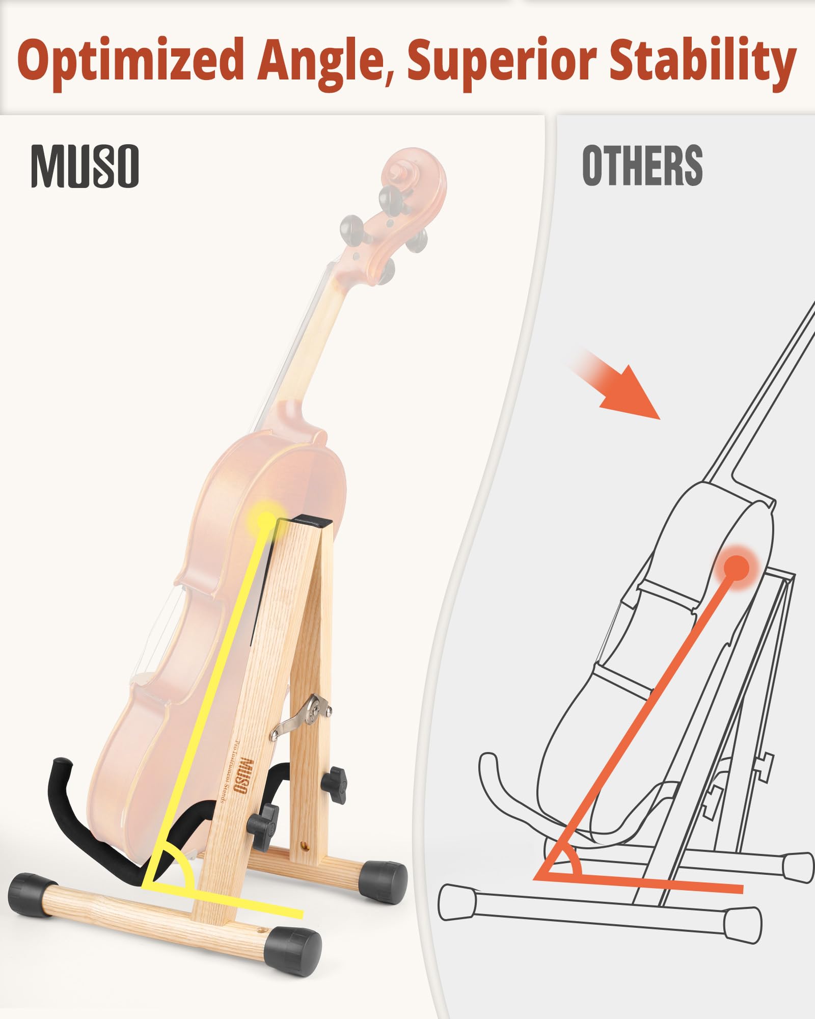 MUSO Support de violon avec support pour archet, ukulélé, support en bois pour mini guitare, banjo et mandoline (bois naturel)