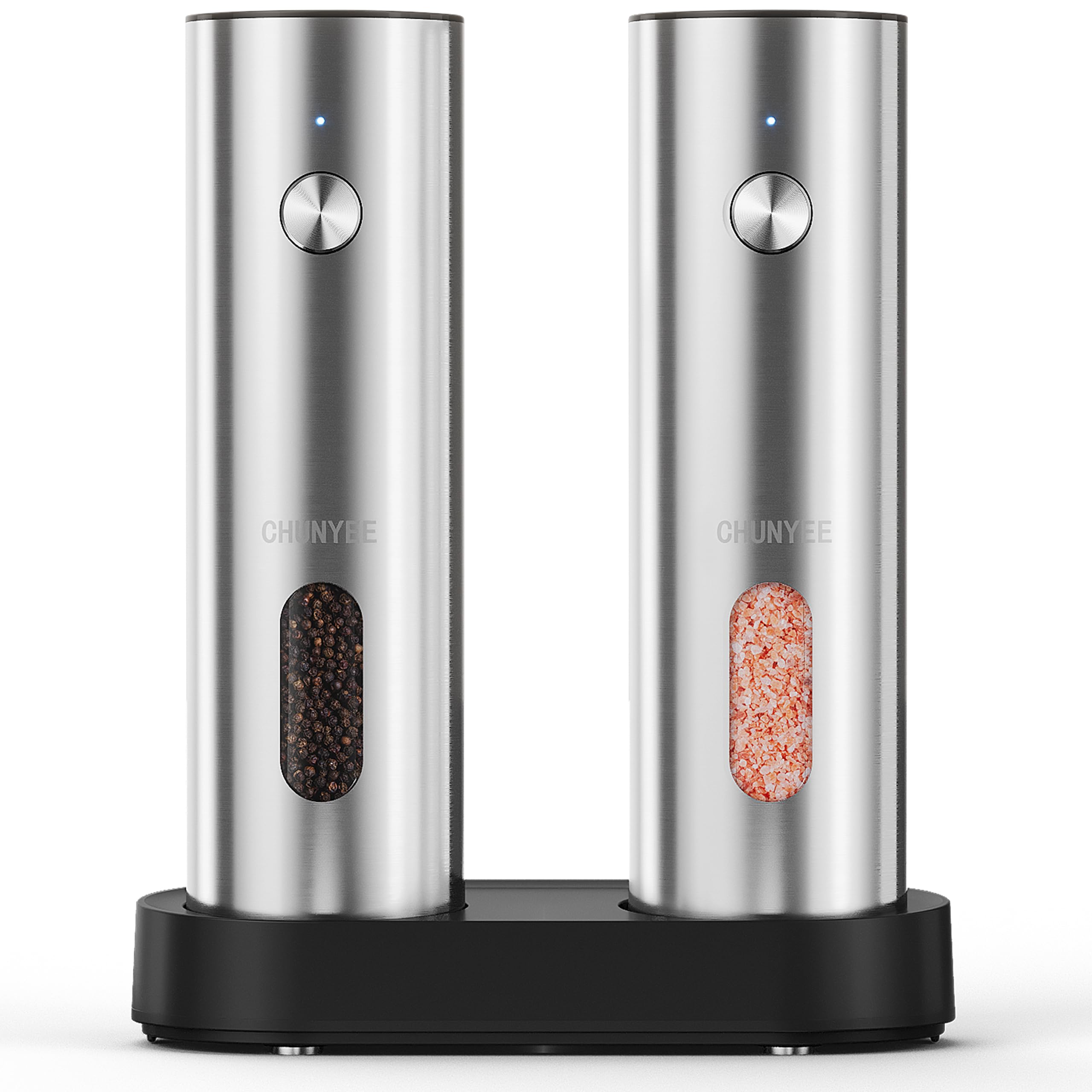 electric salt and pepper grinder set with rechargeable base - upgraded large capacity refillable pepper mill set with led light amp adjustable coarseness ideal for kitchen outdoor bbq amp gift giving