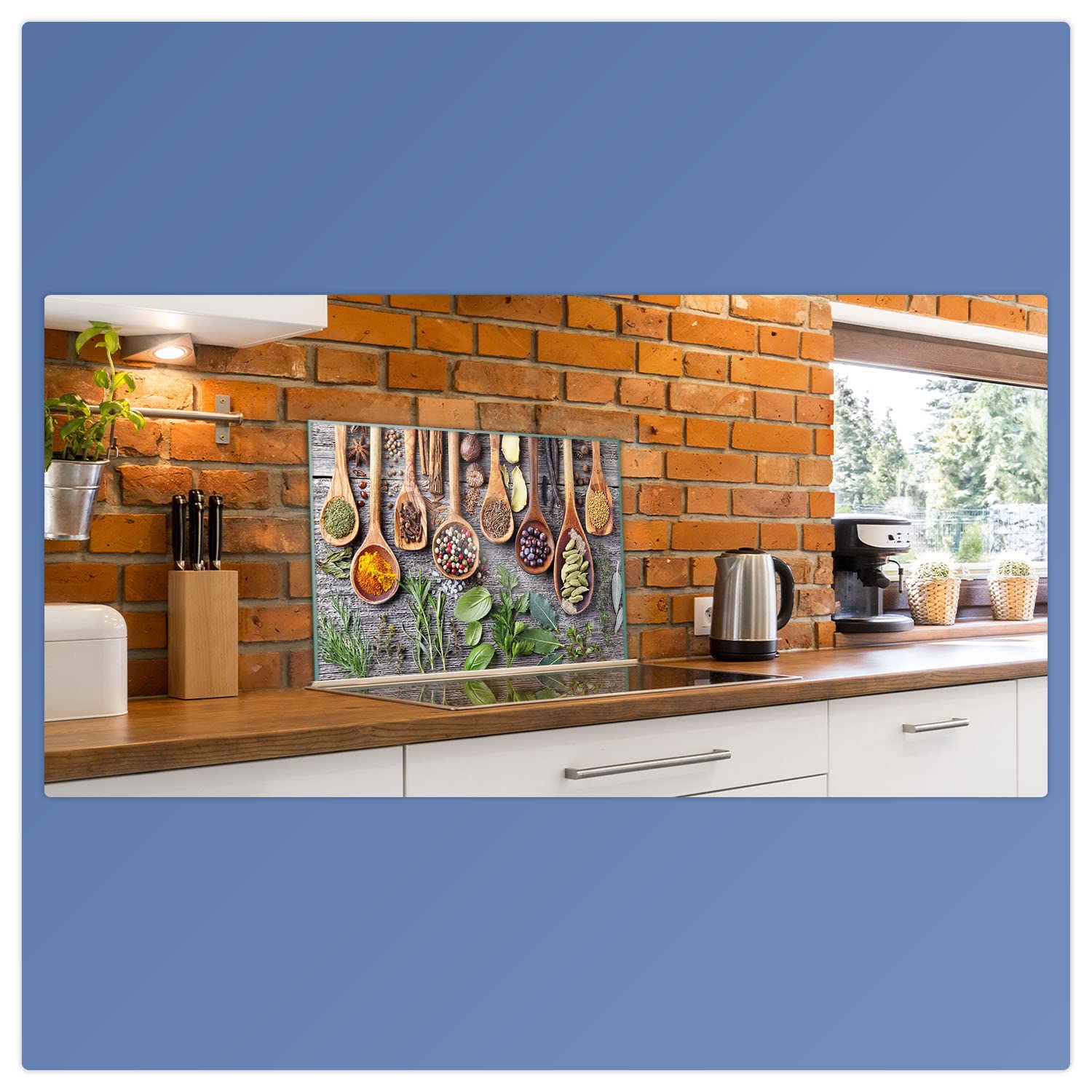 decorwelt | Herdabdeckplatte 80x52 cm 1-Teilig Gewürze Grün Braun Ceranfeld Universal Spritzschutz Glas Deko Elektroherd Induktion für Kochplatten Herdschutz Schneidebrett Sicherheitsglas