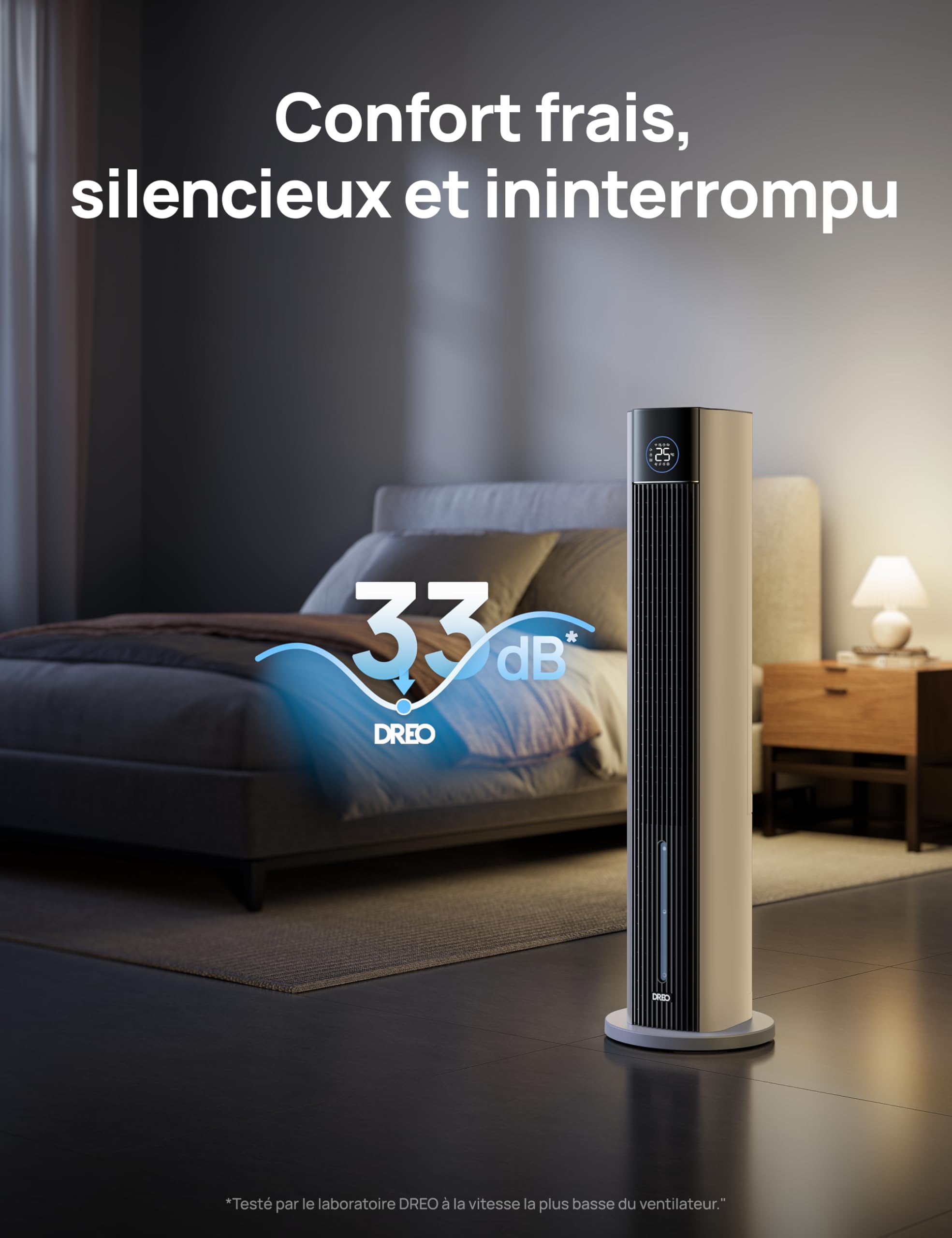 DREO Ventilateur Tour avec refroidissement par eau, rafraîchisseur 110 cm, silencieux, 4 vitesses, 4 modes, évaporatif, contrôle app, bloc de glace, oscillation 80°, minuterie 12 h, blanc