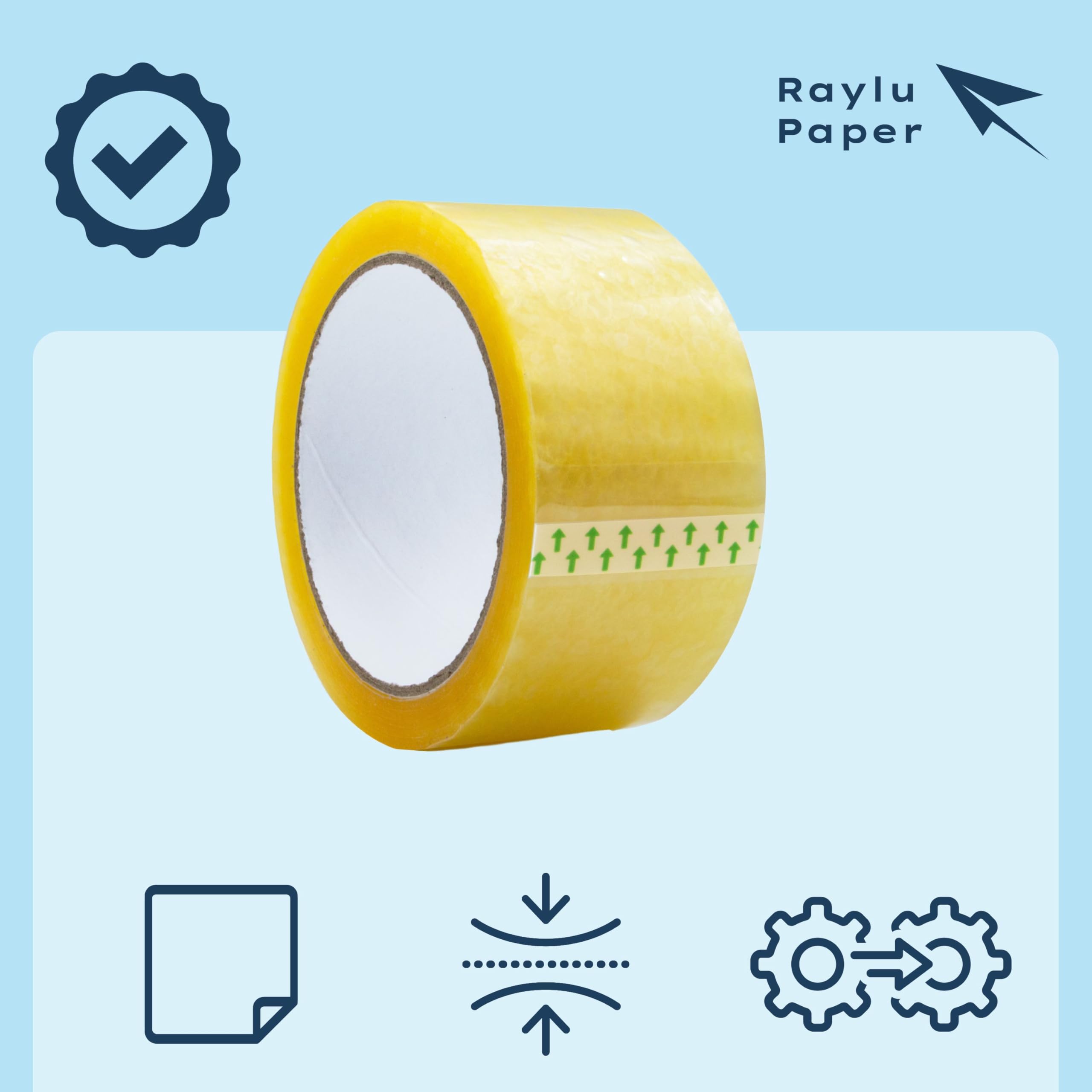 RAYLU PAPER® - Rollos de Precinto, Cinta Adhesiva para Embalaje de Cajas de Envío Resistente y Extra Fuerte, 66 metros x 50 mm de ancho (36 unidades, Transparente)