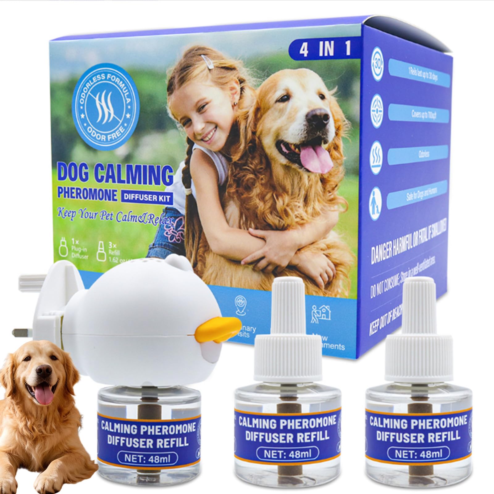 AurrSccen Dog Calming Diffuser Plug-in Kit 4in1, 1 Diffusers +3Refills