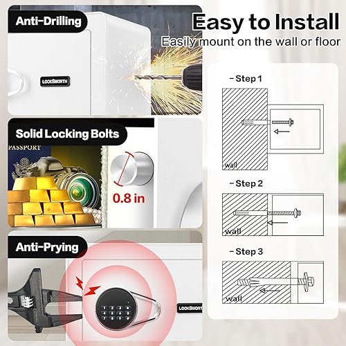 Miniatura 6 de Caja fuerte pequeña de 1.0 pies cúbicos con estante extraíble, sistema de alarma, caja de seguridad electrónica digital para dinero en efectivo,