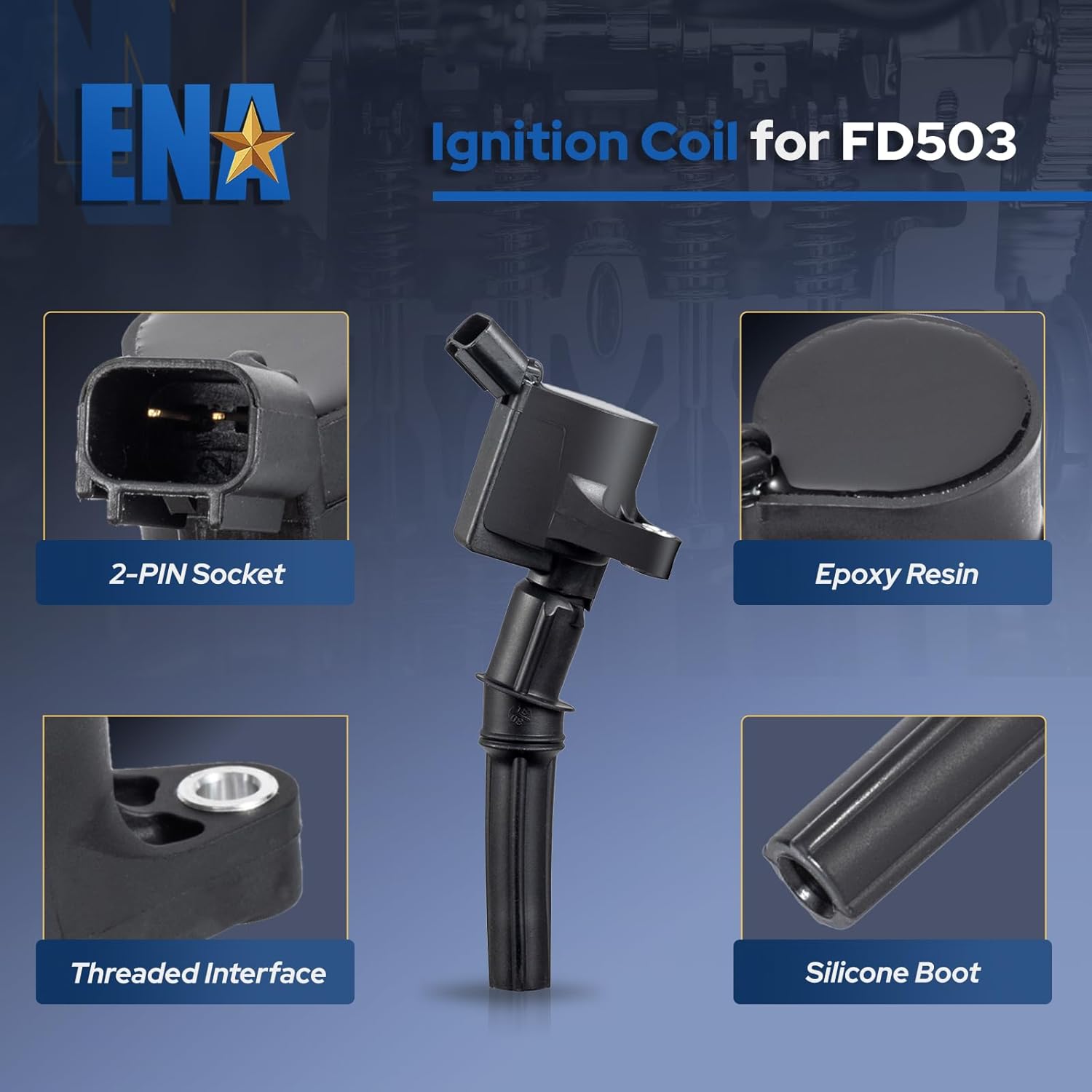 ENA DG508 Ignition Coils and SP479 Spark Plugs For 5.4 V8 Compatible with Lincoln Ford Mustang Econoline Excursion Expedition Pickup E150 E250 E350 F150 F250 4.6L 5.4L 6.8L Replacement for FD503 SP479
