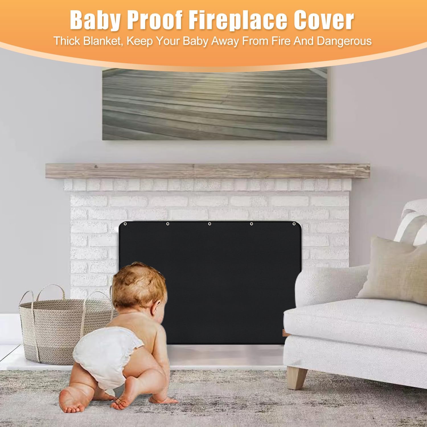 Magnet Fireplace Cover, Fireplace Draft Blocker, Fireplace Blanket for Heat Loss, Fireplace Cold Air Blocker, Fireplace Draft Cover for Inside Fireplace, Black(36" W x 32" H)