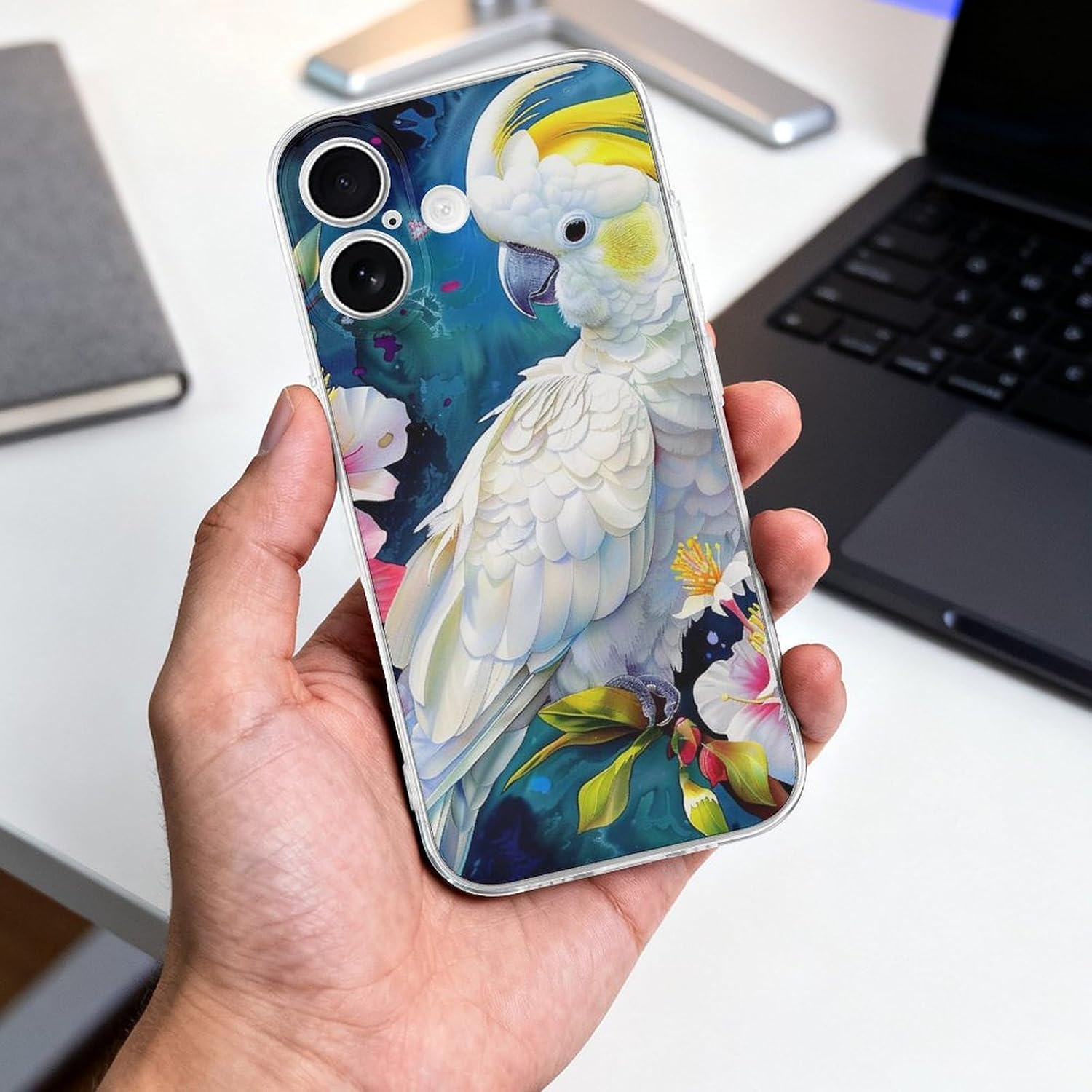 Clear Phone Case for iPhone 17 Case, Beautiful Cockatoo Bird Flower Prints Shockproof TPU Cell Cover with Wireless Charging, Anti-Yellowing, Transparent image 4