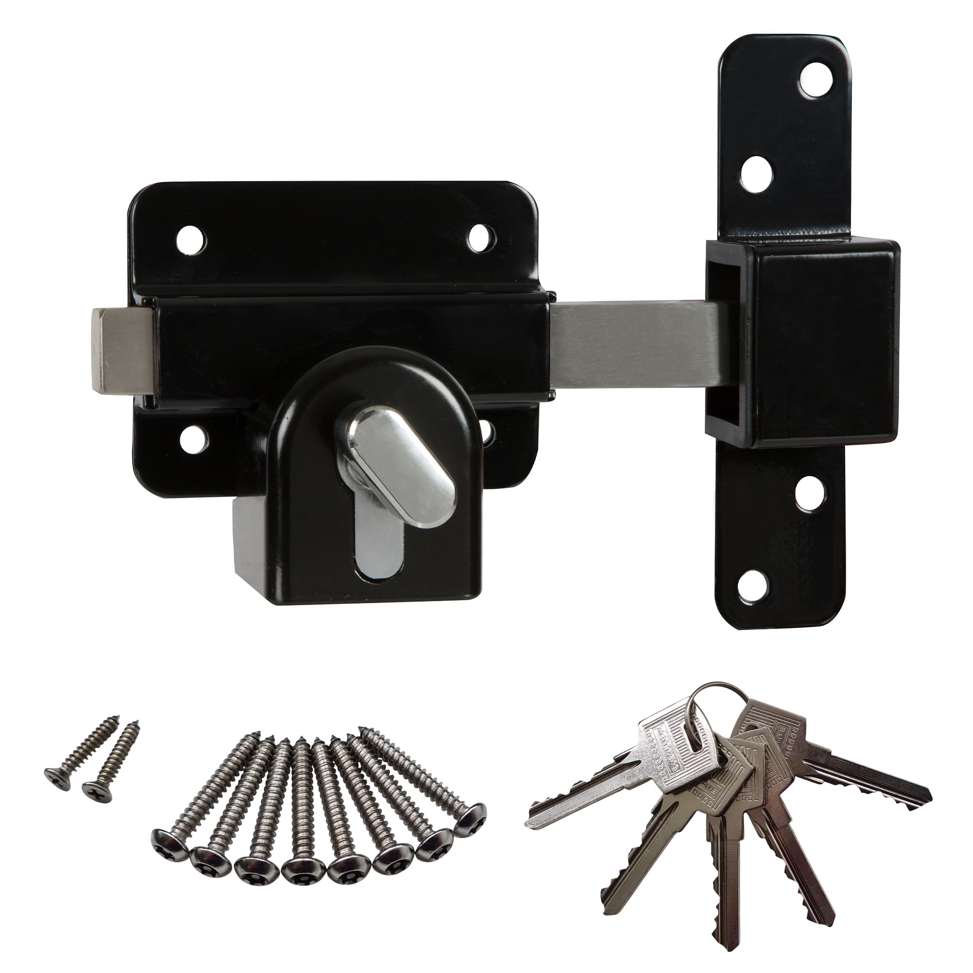 GateMate Serrure de portail à longue portée 1490106, profil européen pour abris de jardin, portails et portes de garage, clés extérieures et intérieures, en acier inoxydable 316, pour portails et