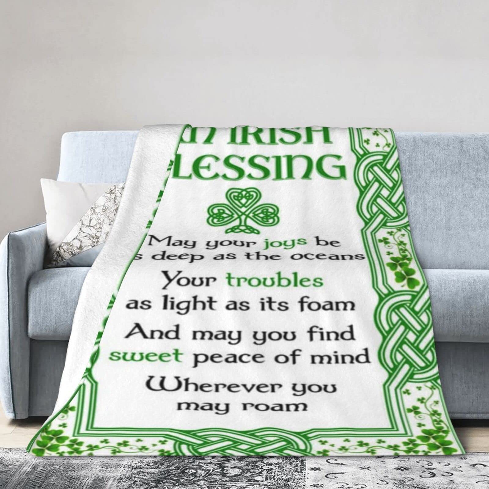 Lsjuee Flannel Fleece Blanket 50"X40" Irish Blessing St. Patrick‘s Day Bed Throw Blanket Lightweight Ultra-Soft Travel Spring Blankets for Boys Keep Warm