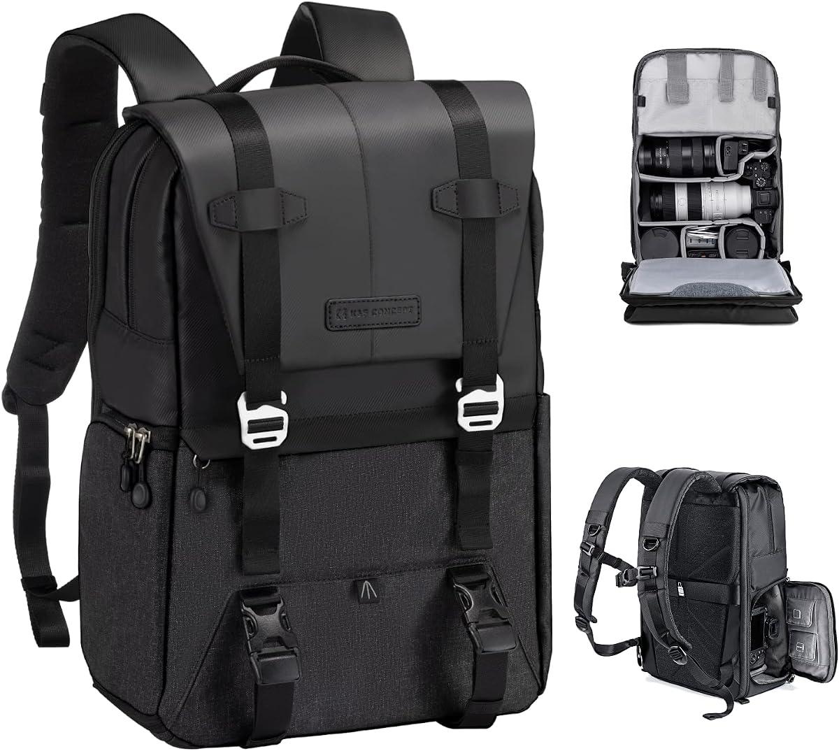 Mochila para cámara K&F CONCEPT, bolsas para cámara de 20 litros para fotógrafos | Gran capacidad, cubierta impermeable, compartimento para portátil de 15-15,6 pulgadas, compatible con Canon/Nikon/Sony, DJI Mavic Drone,B01