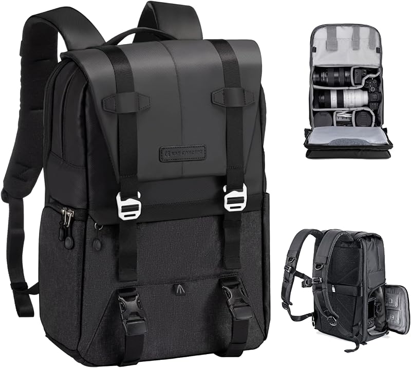 Mochila para cámara K&F CONCEPT, bolsas para cámara de 20 litros para fotógrafos | Gran capacidad, cubierta impermeable, compartimento para portátil de 15-15,6 pulgadas, compatible con Canon/Nikon/Sony, DJI Mavic Drone,B01