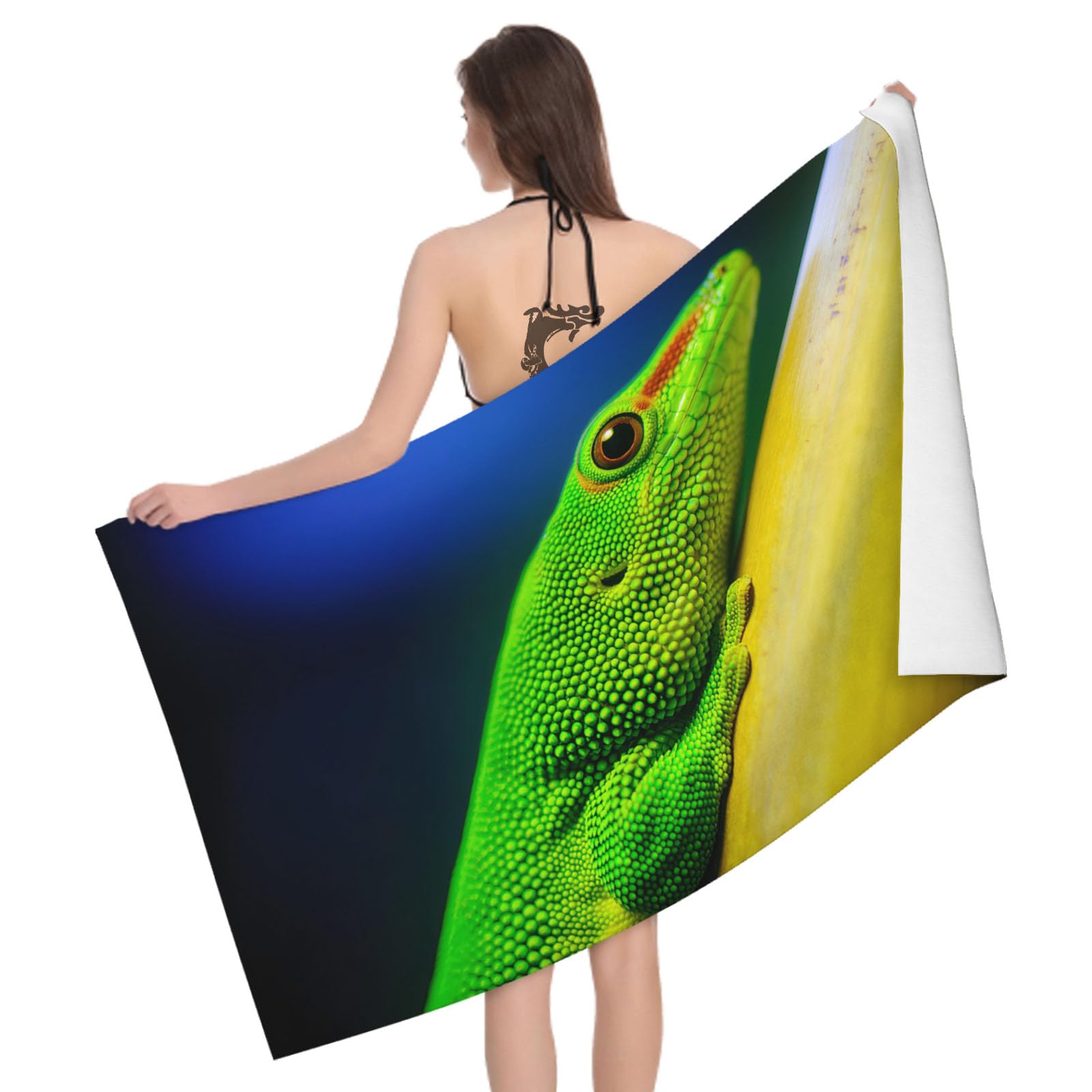 Leichong 3D Lizard Beach Towel Large Microfiber Soft Quick Dry for Adults, Pet Themed Bath Towel Lightweight Soft Absorbent for Travel Swimming Pool Sports, 180 x 90 cm