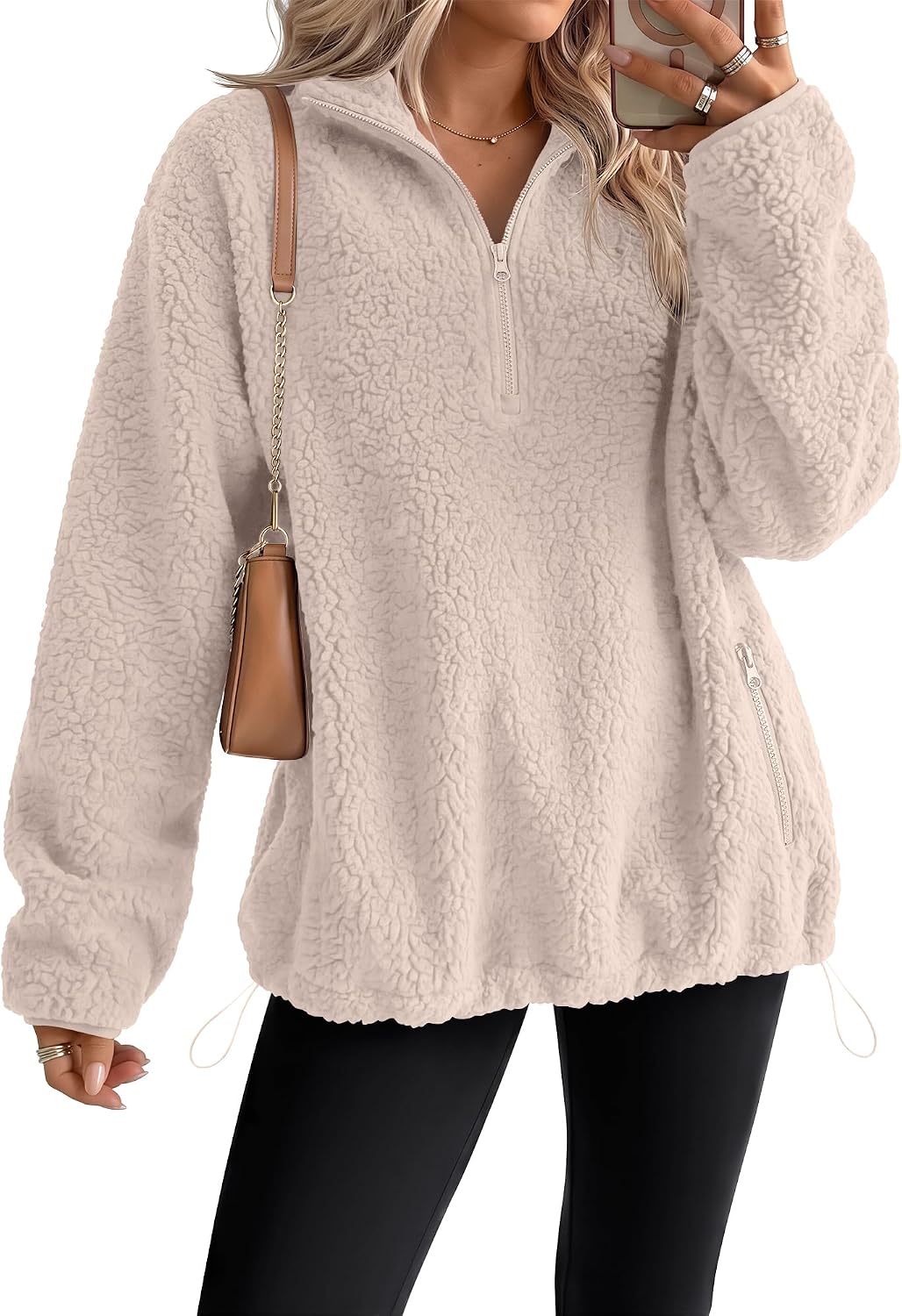 Huukeay Women's Oversized Sherpa Fleece Pullover