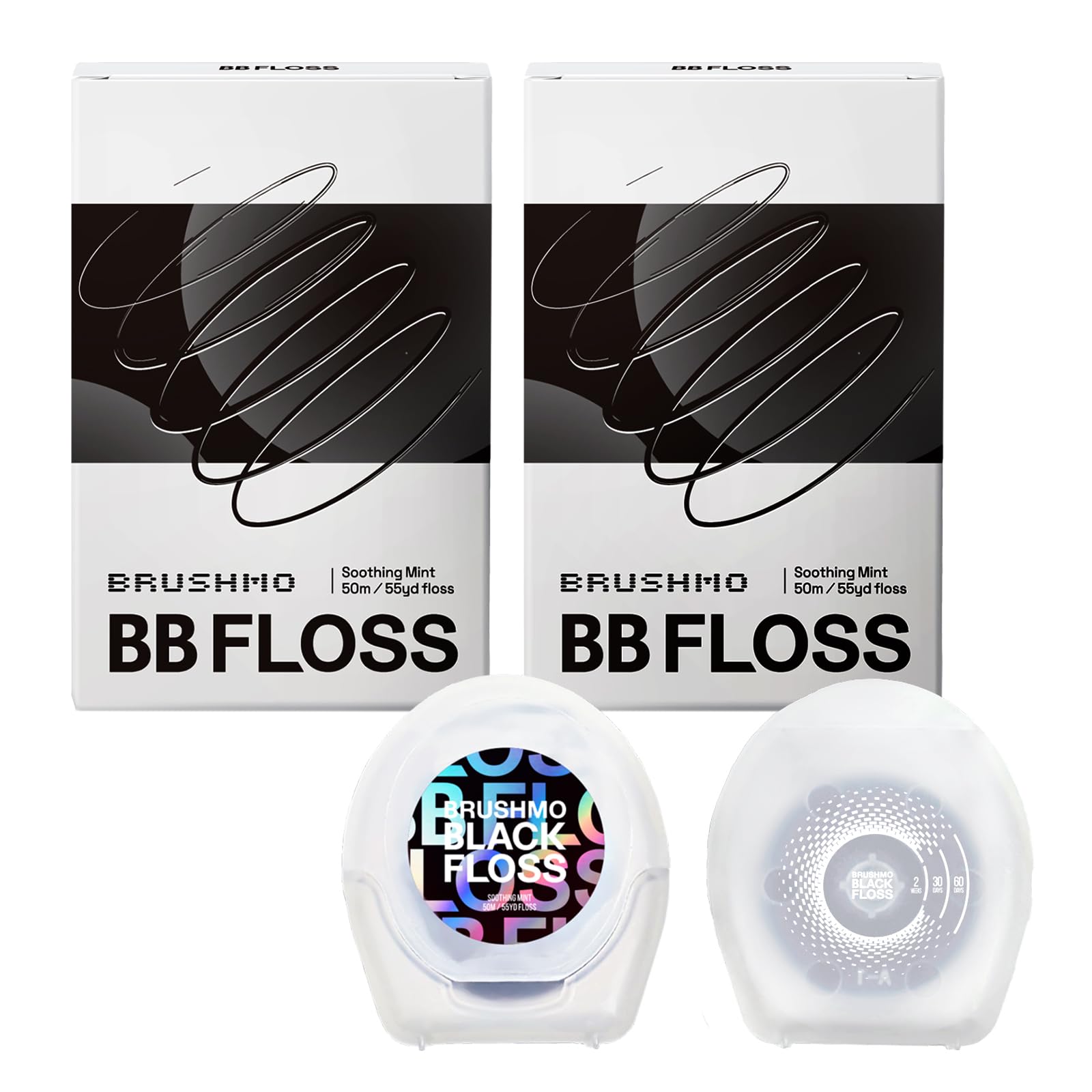 Brushmo Black Floss BBFloss - Expanding Floss Gum-Friendly Soothing Mint Dental Floss Natural Vegan Wax to Remove Plaque