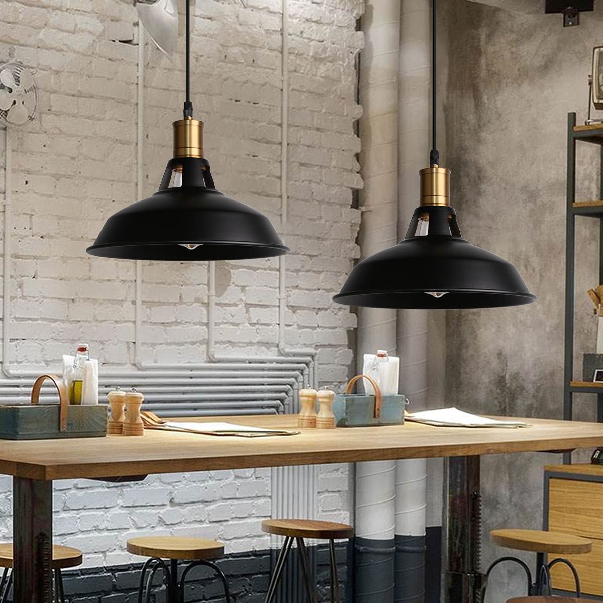 Lámpara Colgante Vintage, Ø27cm Lámpara de Techo Retro de Metal Industrial E27 Lámpara Araña para Comedor Cocina Restaurante, 1m Cable (Negro, 3 Piezas)