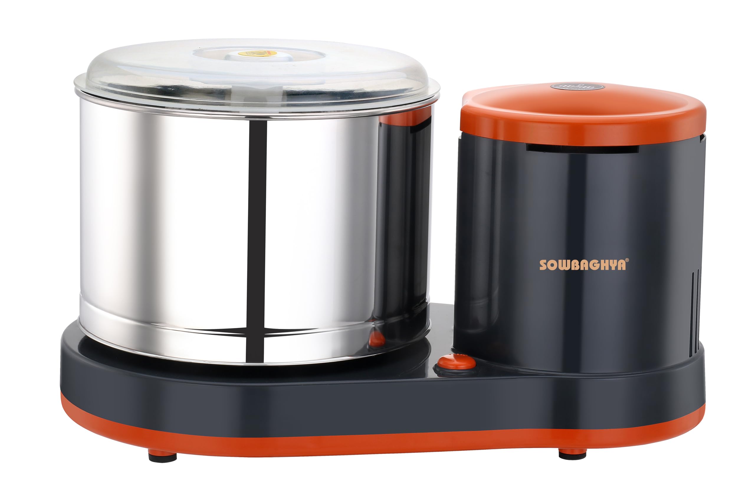 Sowbaghya Wet Grinder, Stainless Steel and Black, Dual Stone Design, Orange Accents-image-16
