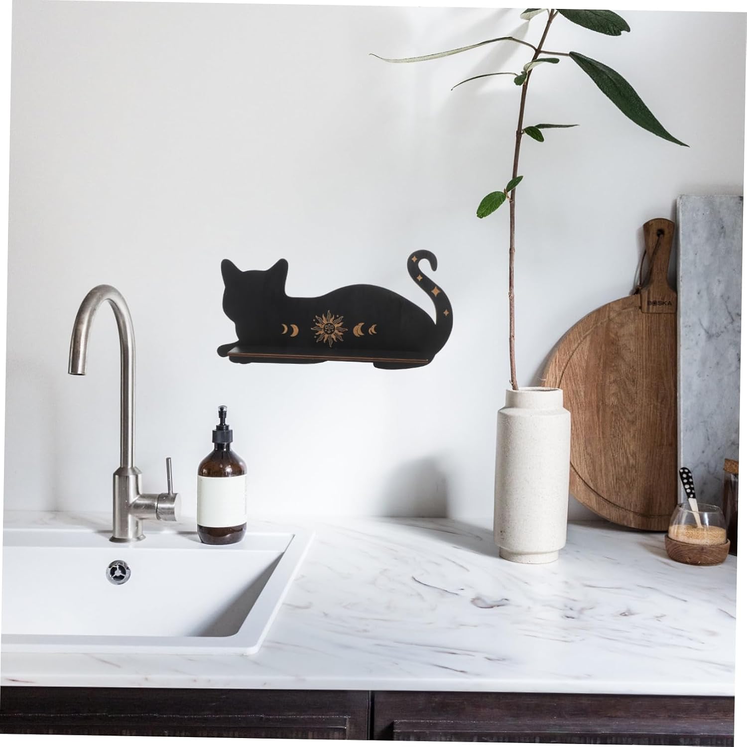 Cat Shaped Wooden Wall Shelf Xmas for Bathroom Office Decor image 2
