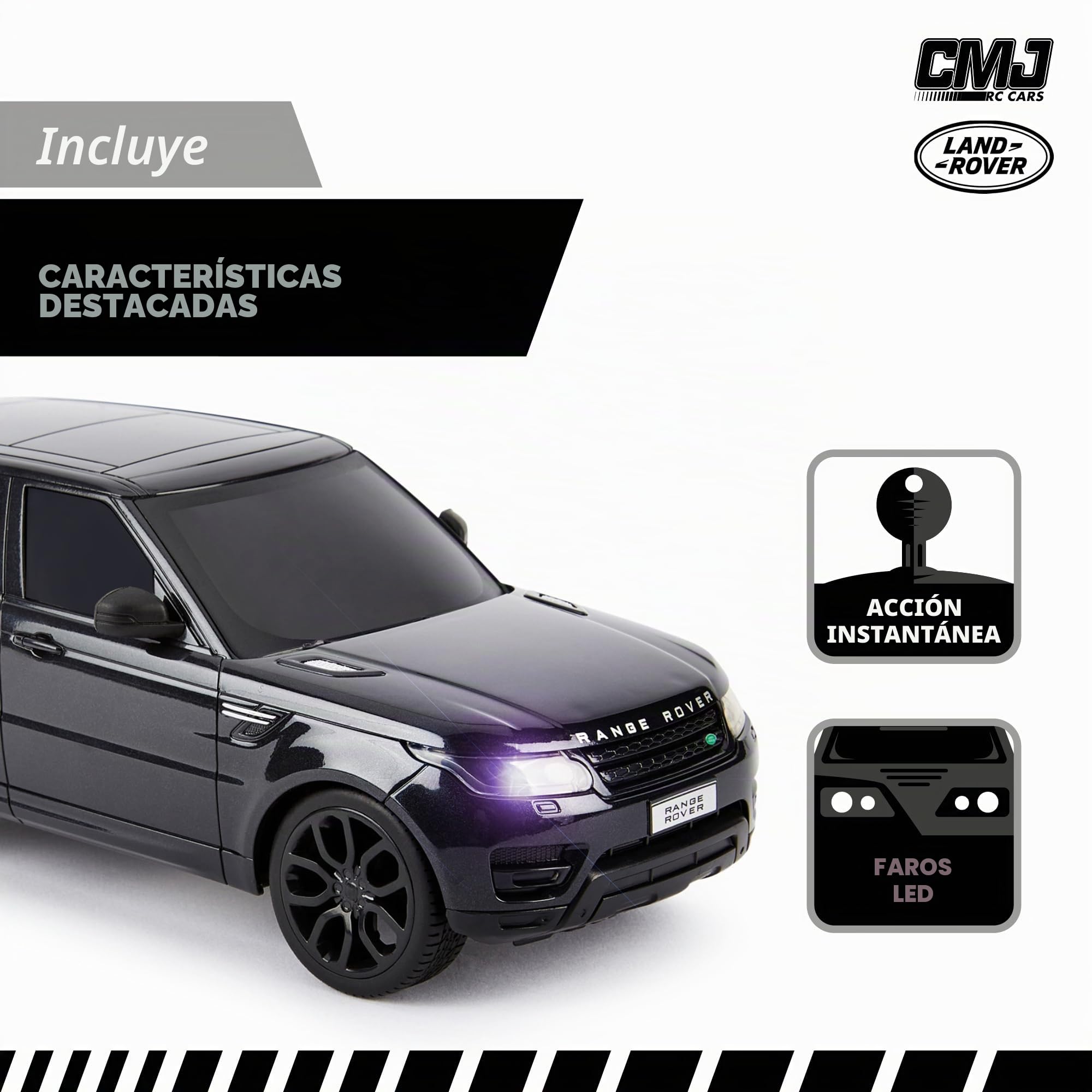 CMJ RC Range Rover Sport Luces LED de Rango de superdeportivo con Control Remoto, 2.4ghz. Carrera 10 Juntos - Range Rover Sport 1:24 (Negro)