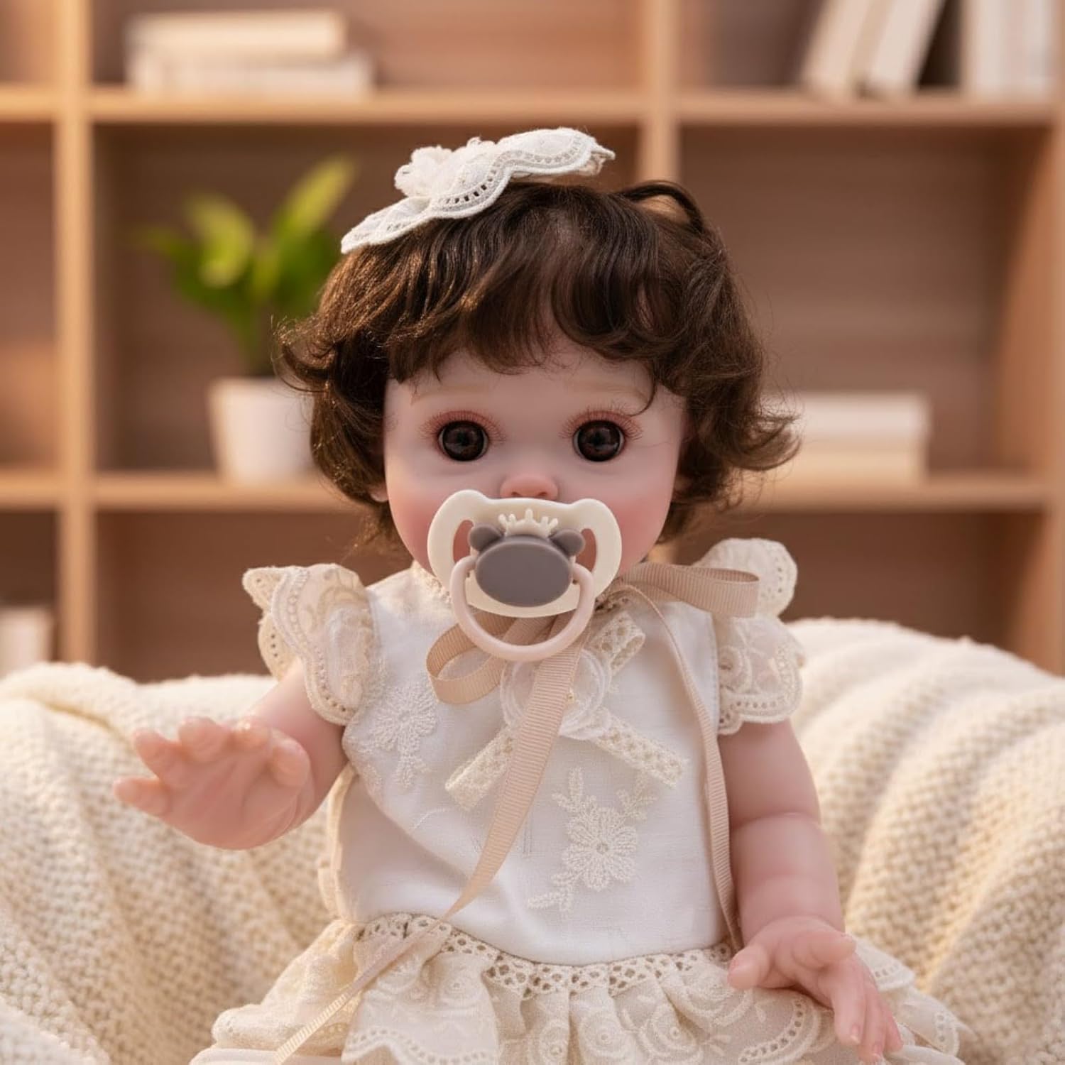 18-Inch Reborn Baby Doll, Big Eyes Realistic Newborn Baby Doll with Cute Hand-Rooted Hair, Full-Body Vinyl Baby Dolls for 3+ Ages, Gifts, Emotional Healing