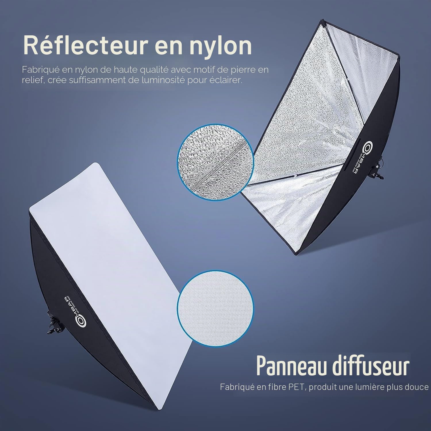 OMBAR 135W Softbox Kit Éclairage avec 2 Softbox 50x70cm et 2 Ampoules E27 5500K, Kit d'éclairage Photographie avec Un Sac de Transport pour Portrait, Objet, Photo de Mode et à l’Enregistrement Vidéo