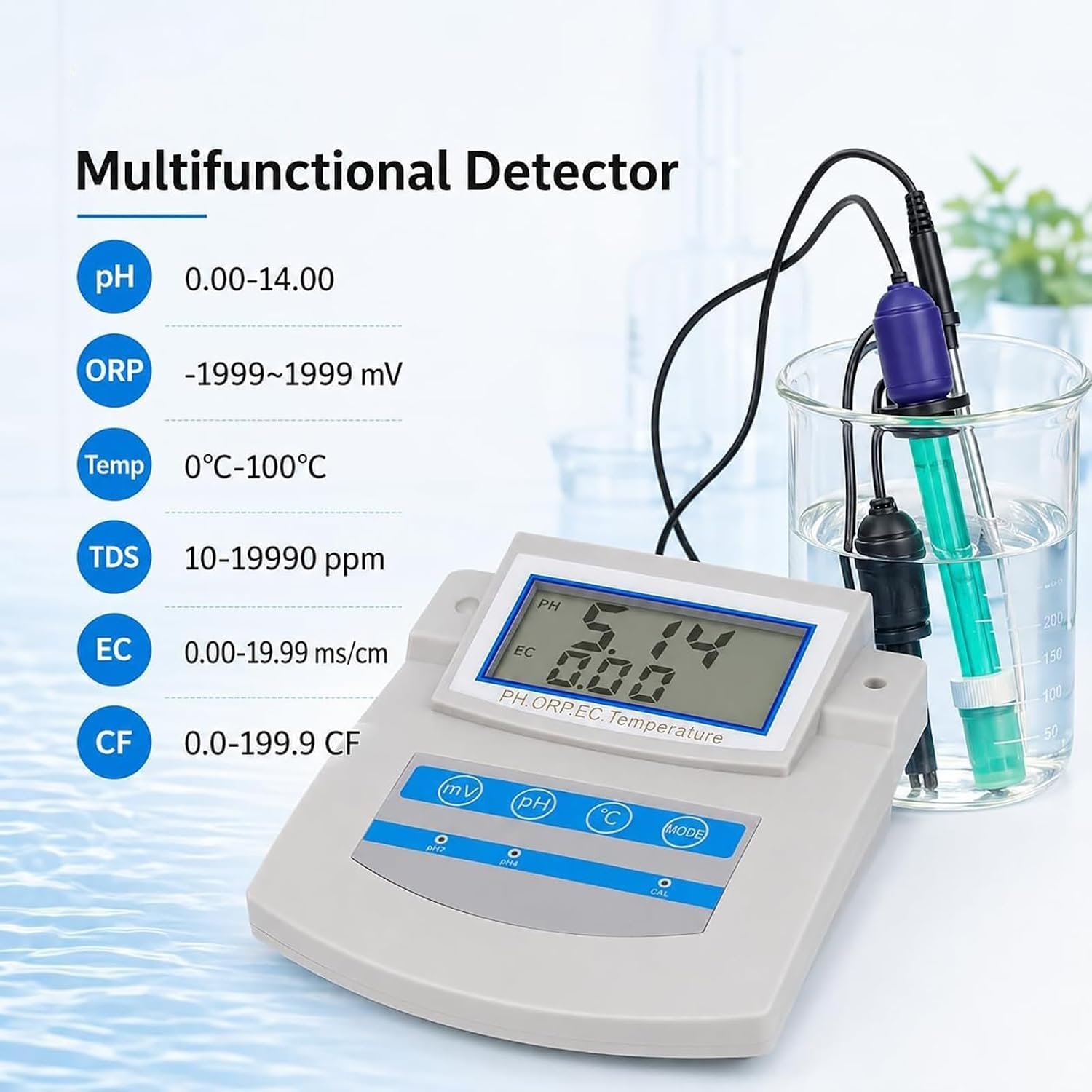 Laboratoryjny miernik pH, wielofunkcyjny cyfrowy tester wody z funkcją przechowywania danych, dokładność pH 0,01, automatyczna kompensacja temperatury 0°C~50°C, do akwariów, laboratoriów