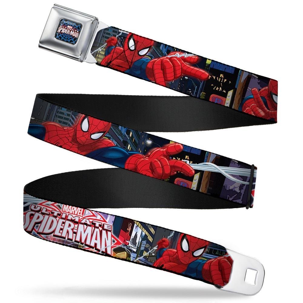 Buckle-DownSeatbelt Belt - THE ULTIMATE SPIDER-MAN Swinging City Poses - 1.0" Wide - 20-36 Inches in Length