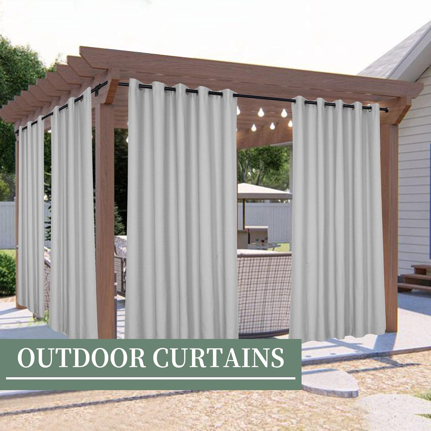 Frelement Windproof Curtains Extra Wide 150 inches Curtains Grommet Curtains Privacy Protection Waterproof Drapes Outdoor Linen Look Curtains for Gazebo, Grey, 150" W x 102" L, 1 Panel